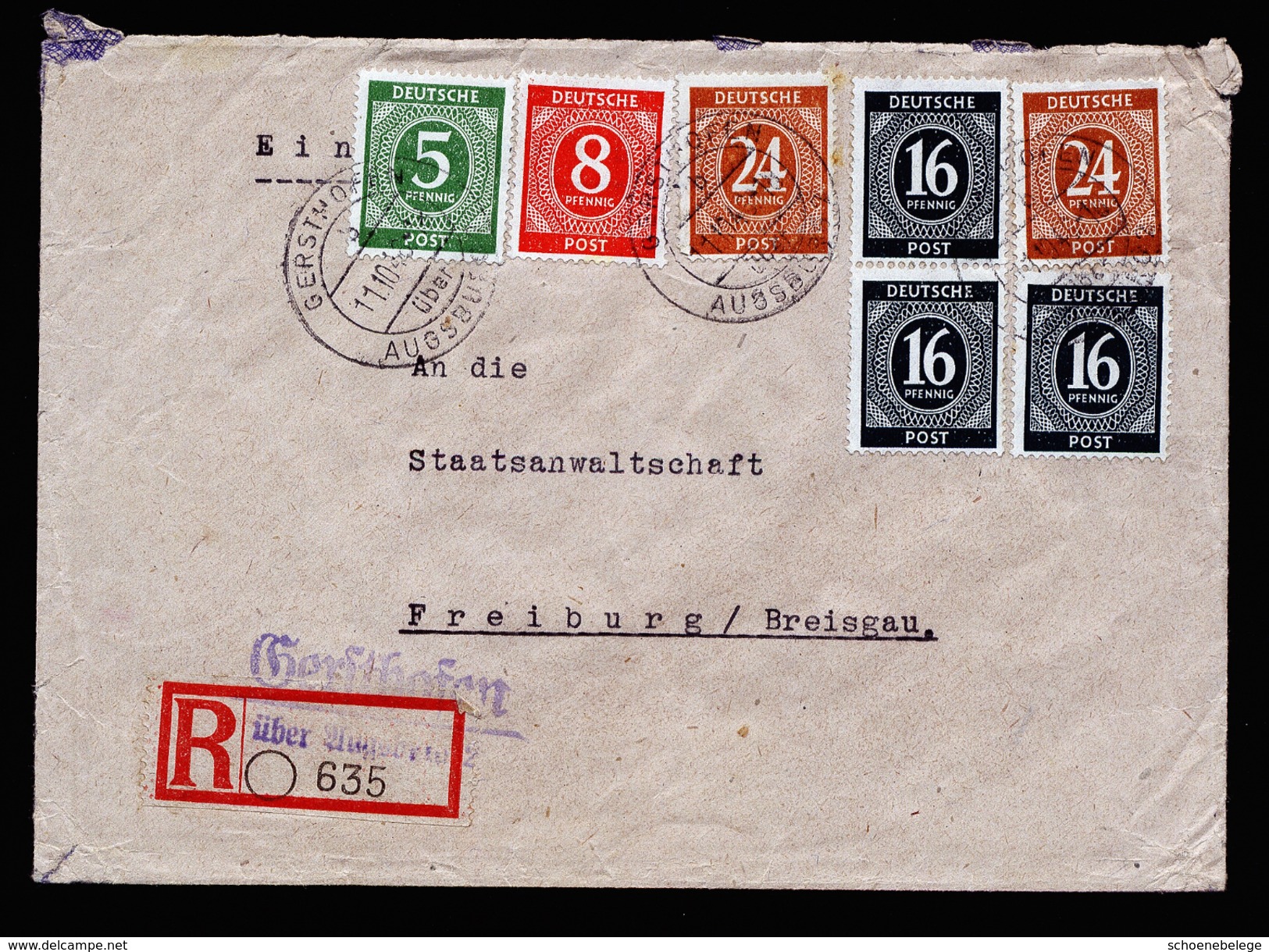 A4348) Kontrollrat R-Brief Gersthofen 11.10.46 Prov. R-Zettel - Sonstige & Ohne Zuordnung