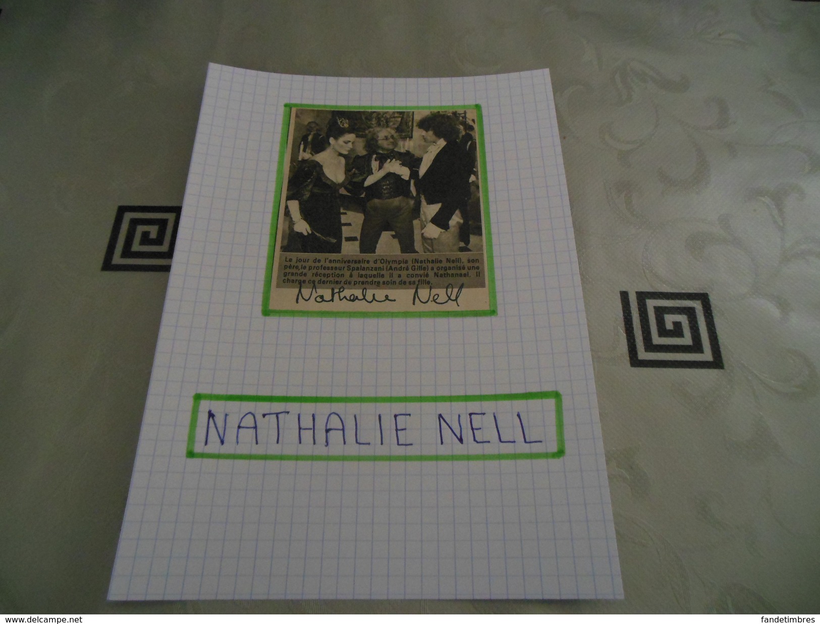 AUTOGRAPHE DÉDICACÉ ET AUTHENTIQUE DE NATHALIE NELL SUR COUPURE DE PRESSE COLLÉE SUR CARTON BRISTOL (15 X 21 Cm) - Schauspieler Und Komiker