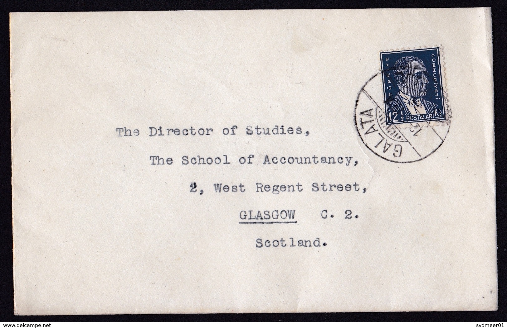 Turkey: Cover To Scotland, 1938?, 1 Stamp, Cancel Galata (traces Of Use) - Storia Postale