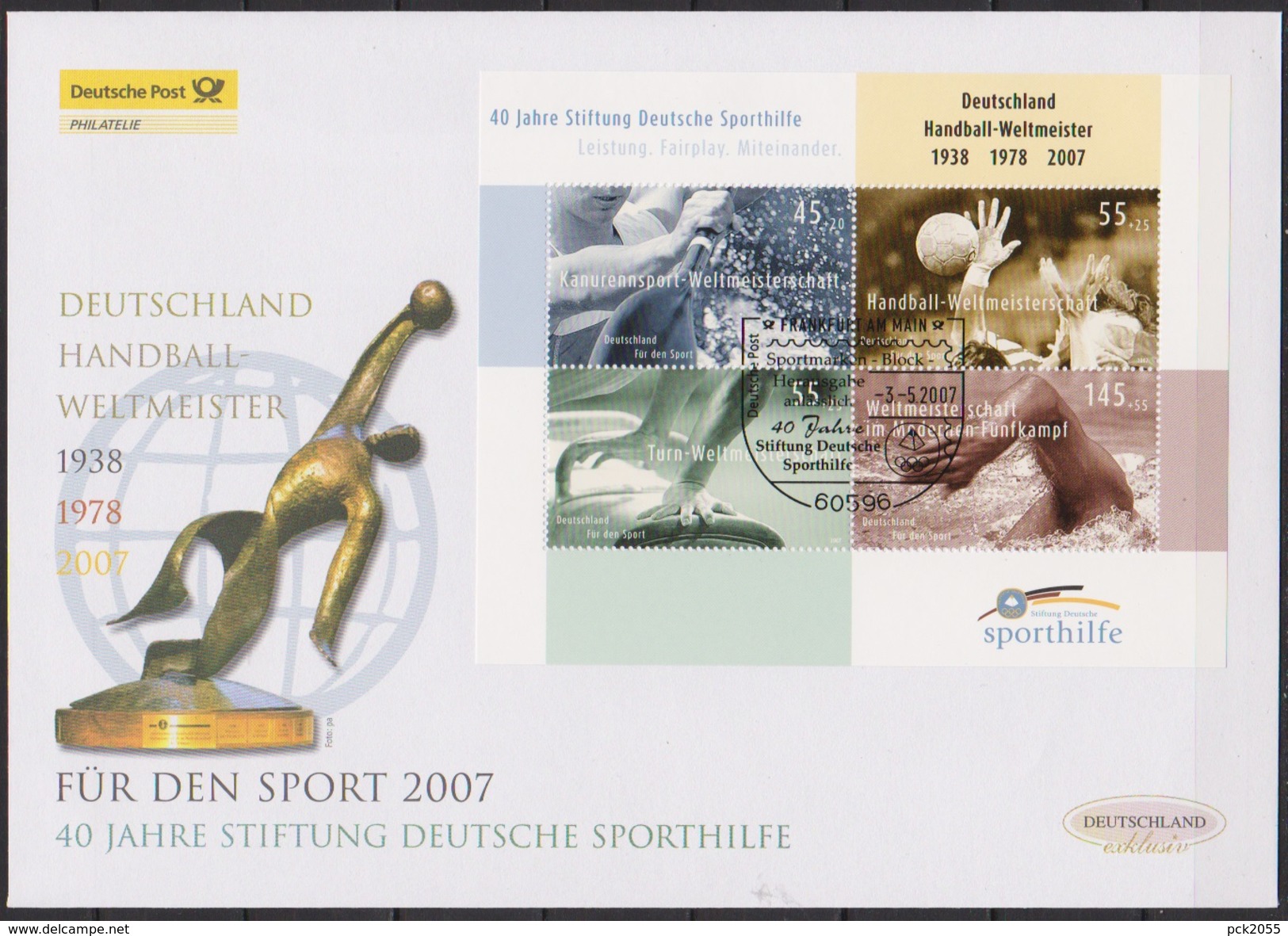 Deutschland FDC 2007 Nr.Block 70  40 Jahre Deutsche Sporthilfe ( Dg 162 ) - 2001-2010