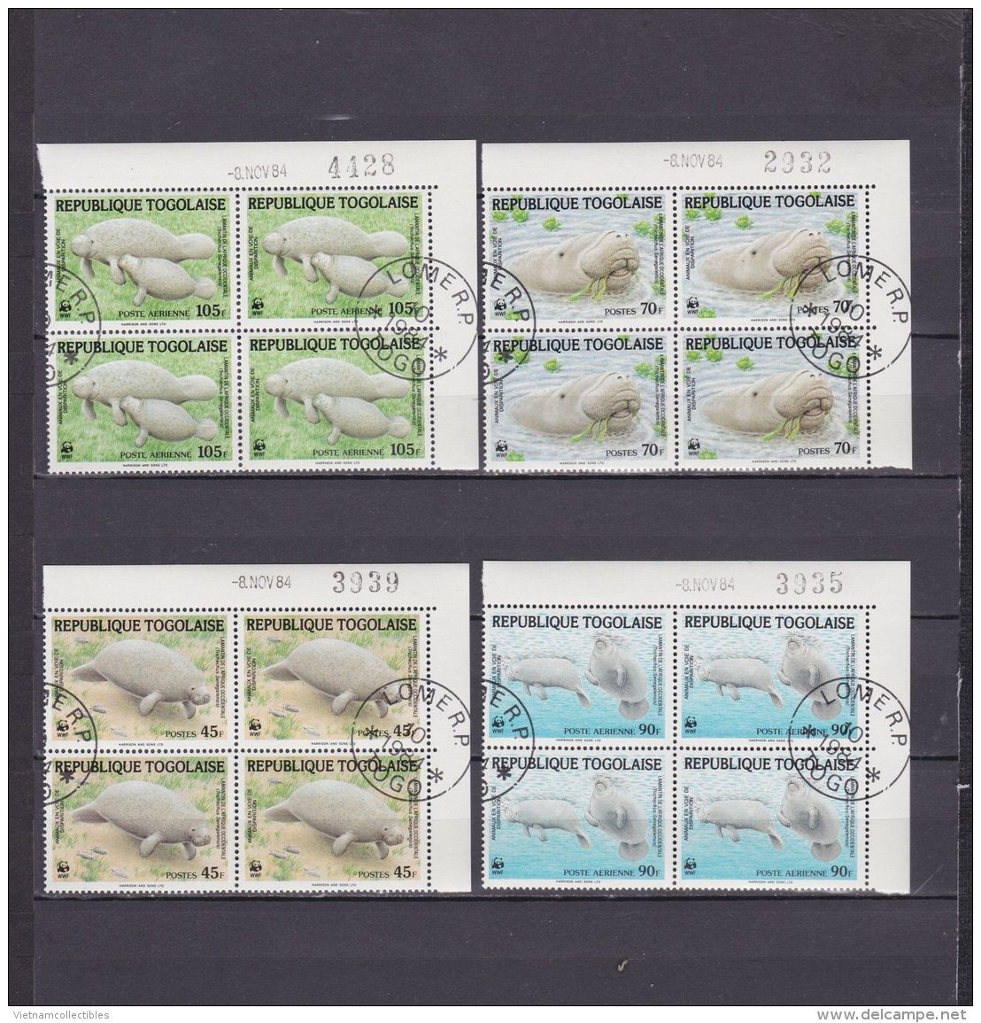 Blocks 4 Of Togo Used CTO Stamps 1984 : Endangered Animals / Manatee - Gebruikt