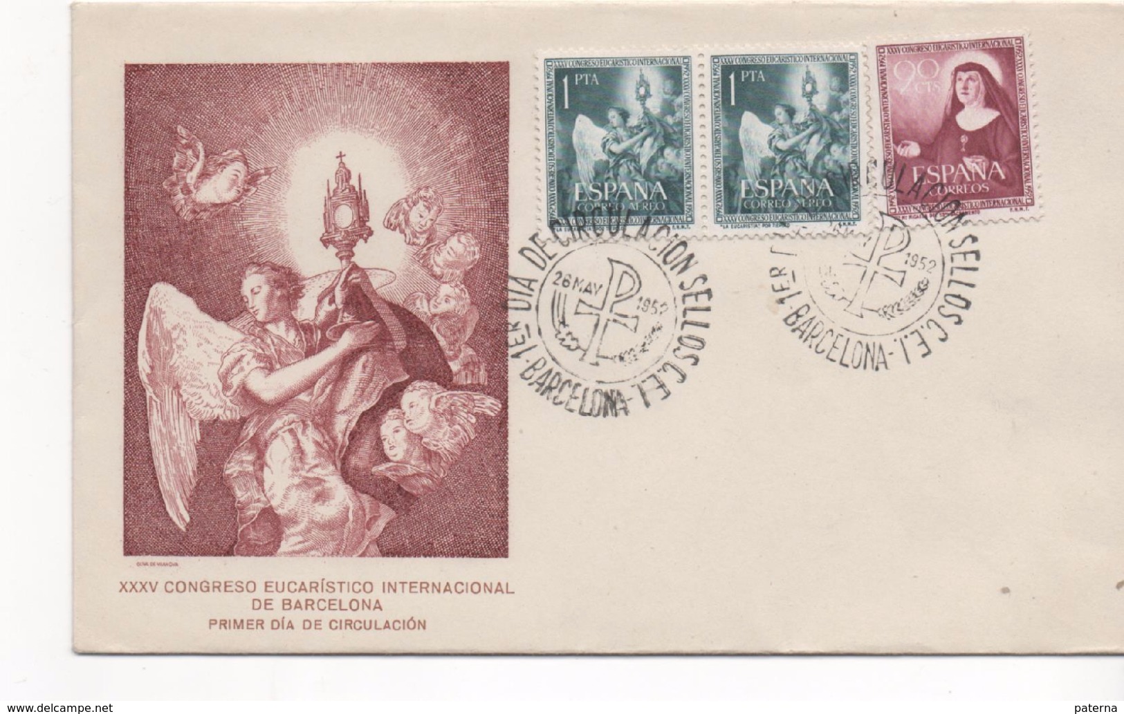 3098    FDC  Barcelona 1952  Congreso Eucarístico  Oliva De Vilanova - FDC