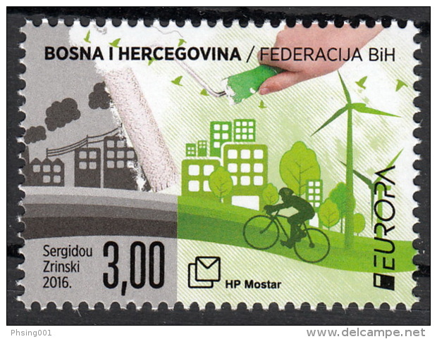 Bosnia Croatia 2016 Europa CEPT, Think GREEN, Environment, Bicycle, MNH - 2016