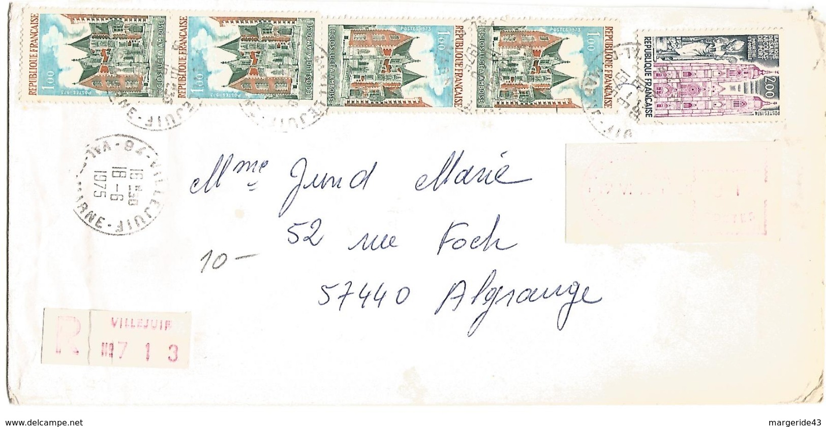 AFFRANCHISSEMENT COMPOSE SUR LETTRE RECOMMANDEE DE VILLEJUIF (VAL DE MARNE) 1975 - 1961-....