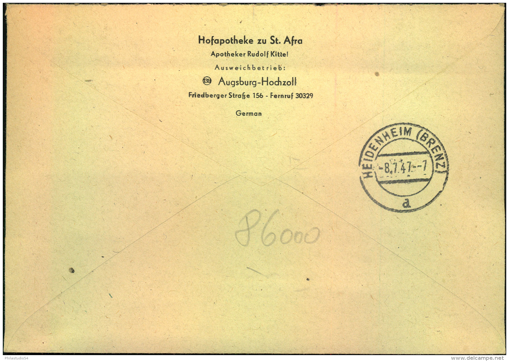 1947, Einschreiben Mit Violettem R-Stempel (13b) Augsburg 11 - Altri & Non Classificati