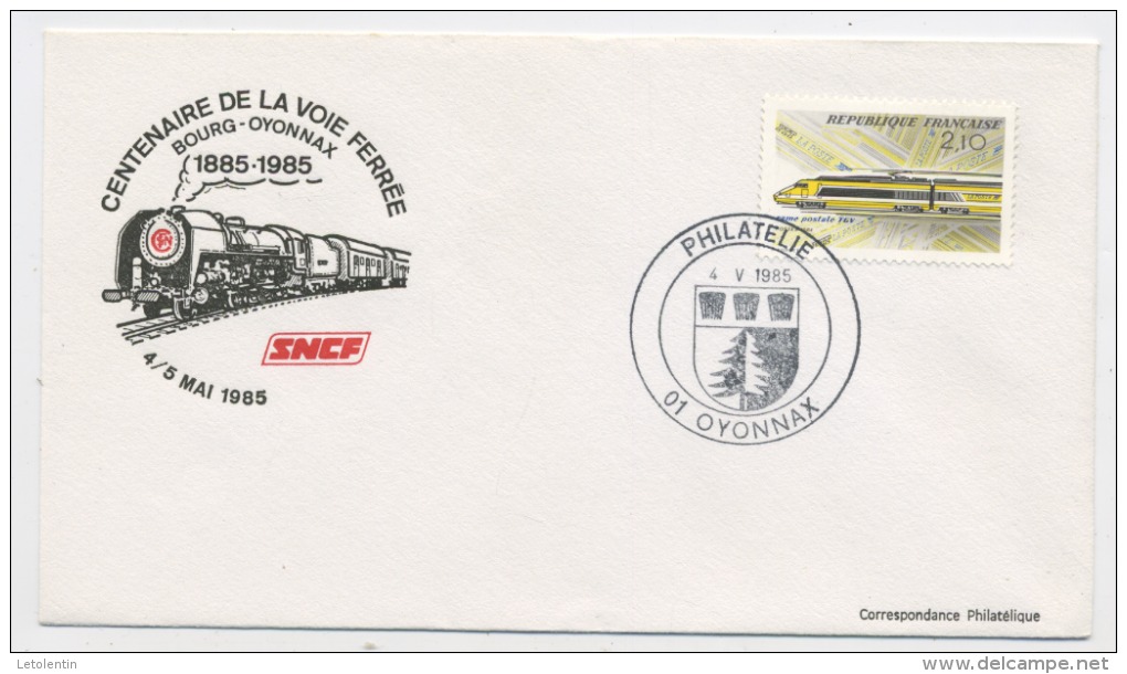 FRANCE : TGV POSTAL N° Yvert 2334 OBLI. CACHET À DATE ROND DE "PHILATELIE OYONNAX DU 4/5/1985" SUR ENV. POUR LES 100 AN - Cachets Manuels