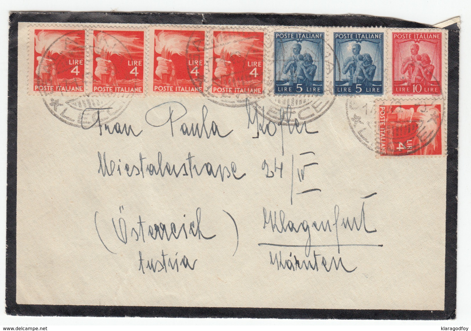 Italy Letter Cover Travelled 1949 Galatina Lecce To Klagenfurt Bb161210 - 1946-60: Poststempel