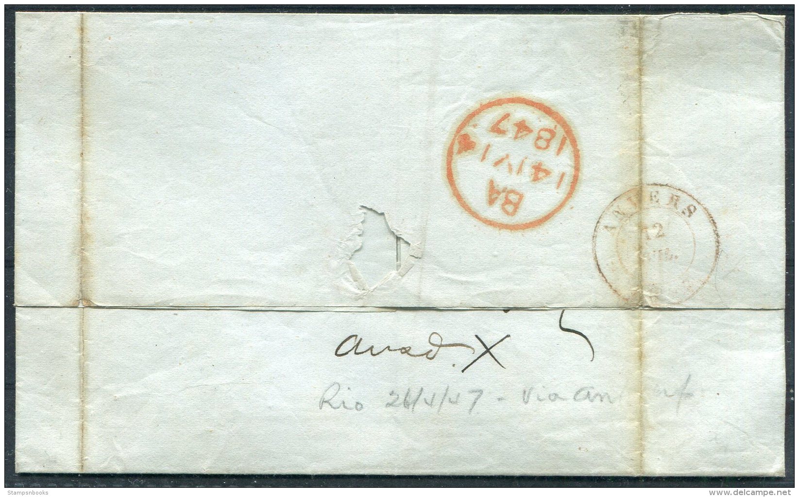 1847 Brasil Vorphila Schiffspost Brief Rio De Janeiro - London Via Antwerp - Voorfilatelie