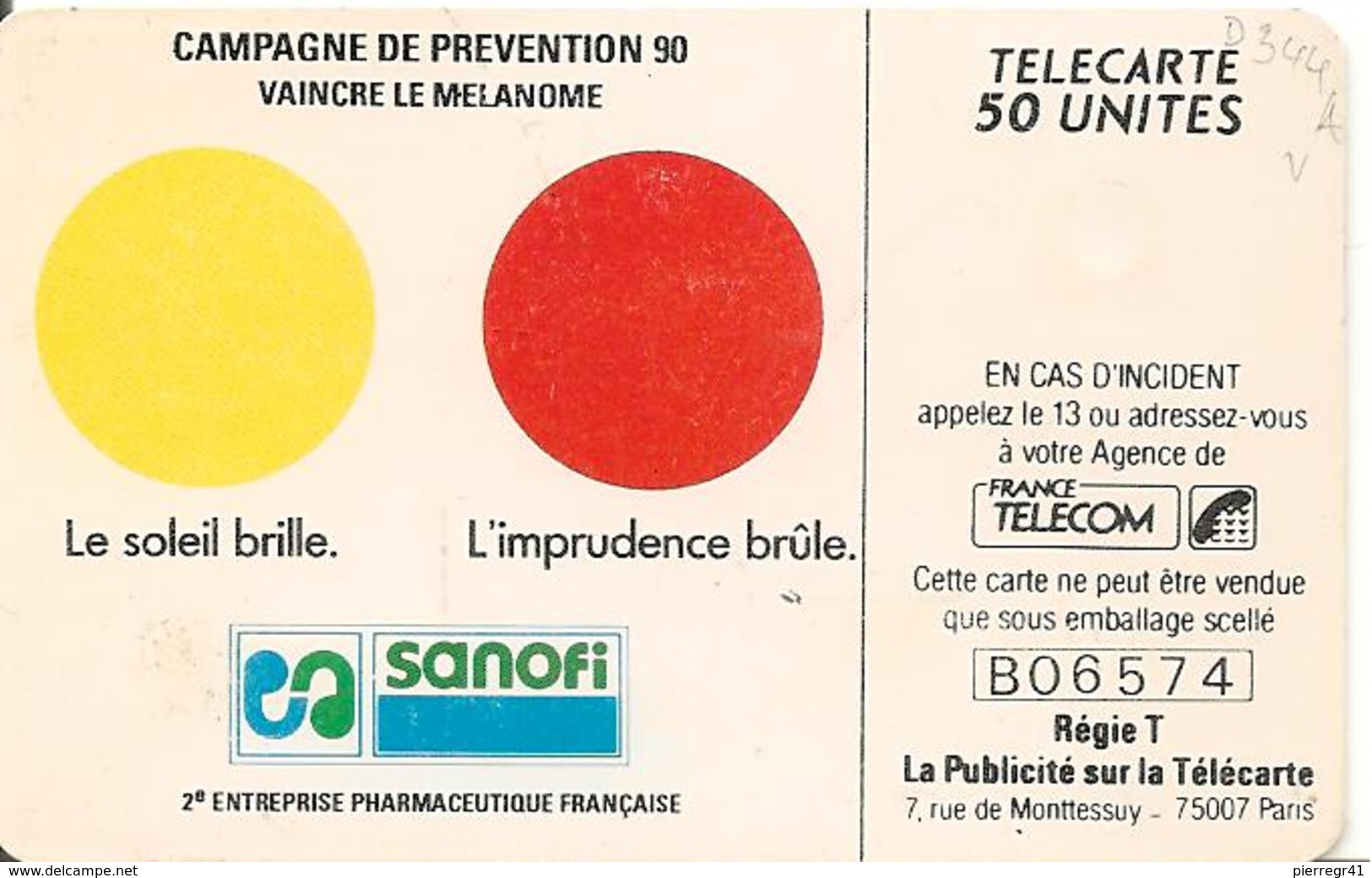 CARTE^-PUCE-PRIVEE- 50U-D344 A-SANOFI-R° Fleche VERTE-Utilisé-TBE- - Privées