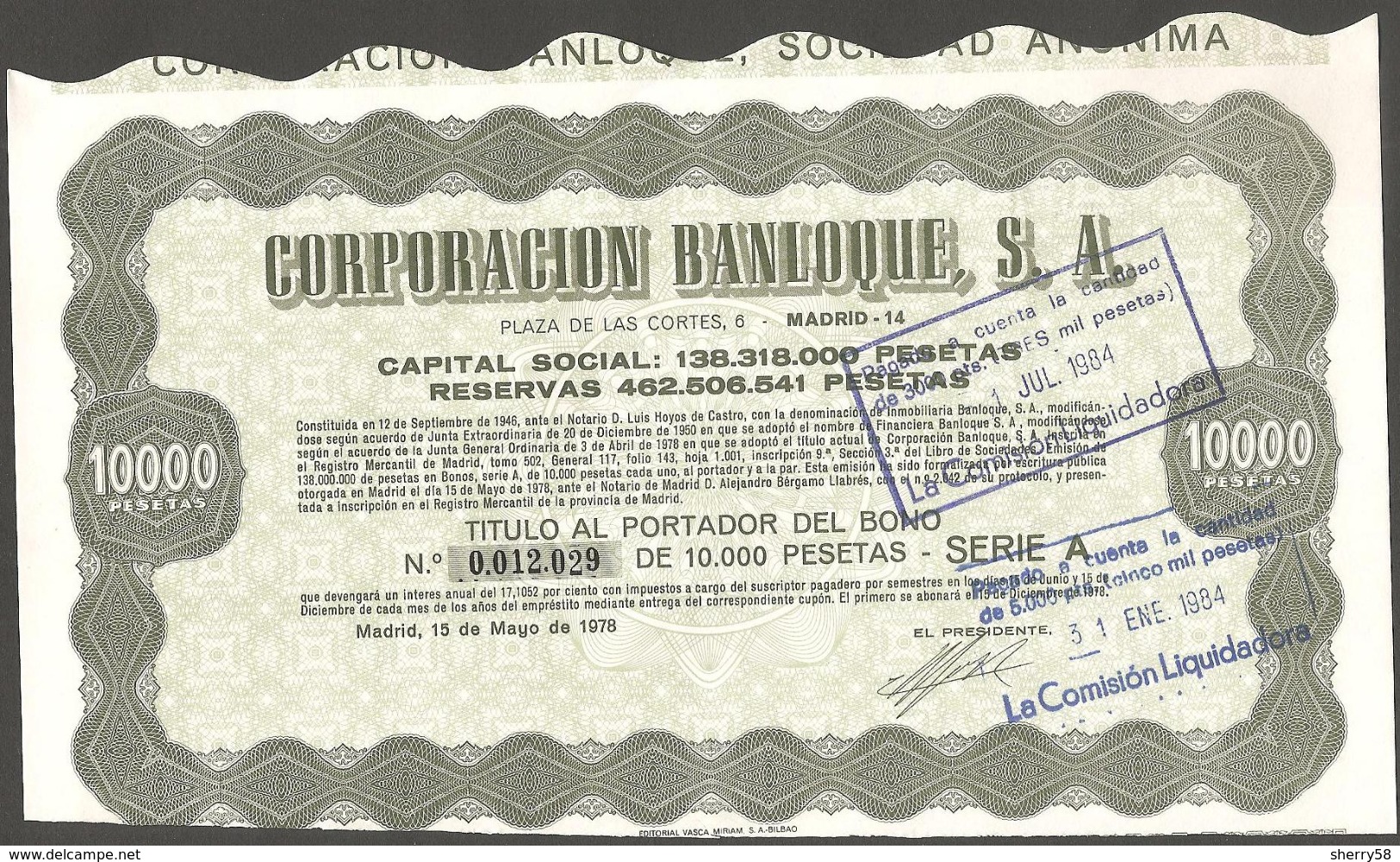 1978-BONOS CORPORACION BANLOQUE S.A.- - Banco & Caja De Ahorros