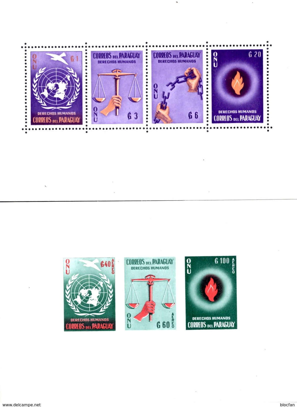 UN-Jahr Menschenrechte 1960 Paraguay 857/3 A,B Plus Block 3+4 ** 56&euro; Waage Gesprengte Kette Hb M/s Flam Sheets UNO - Stamps