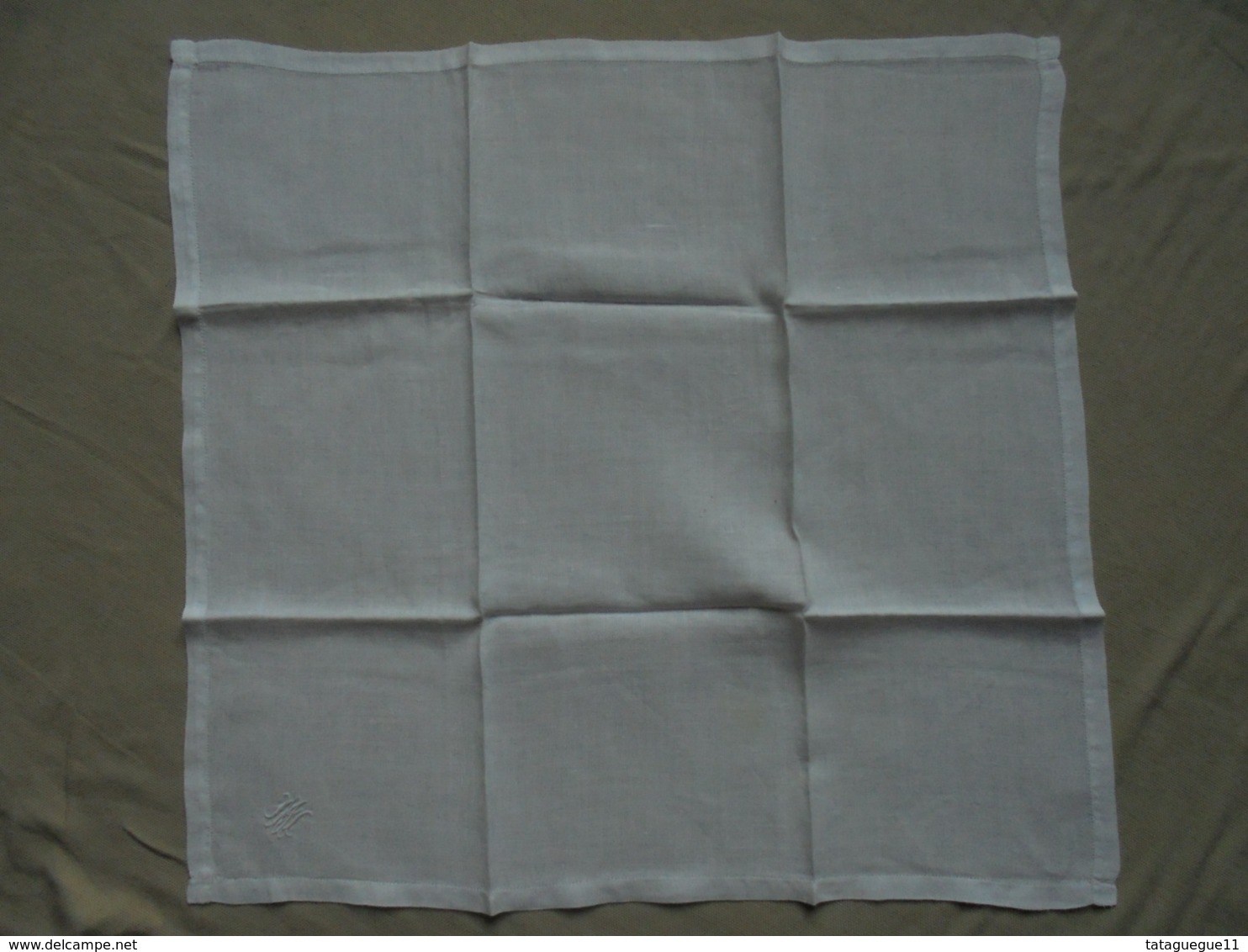 Ancien - Mouchoir En Coton/fil Blanc Avec Initiales MA - Handkerchiefs