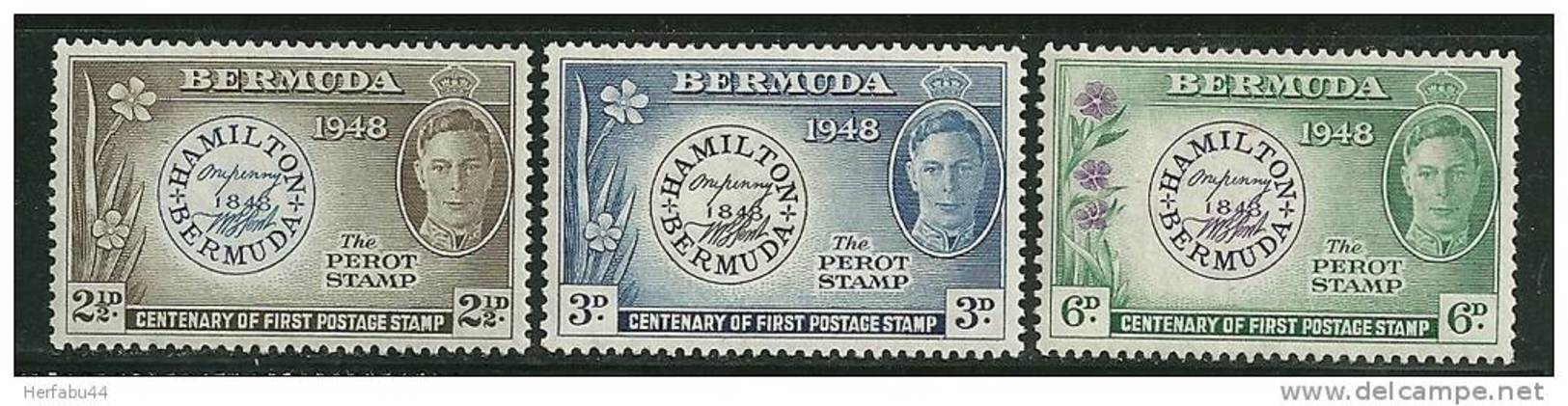 Bermuda      "First Postage Stamp-Flowers"      Set     SC# 135-37 MNH** - Sellos Sobre Sellos