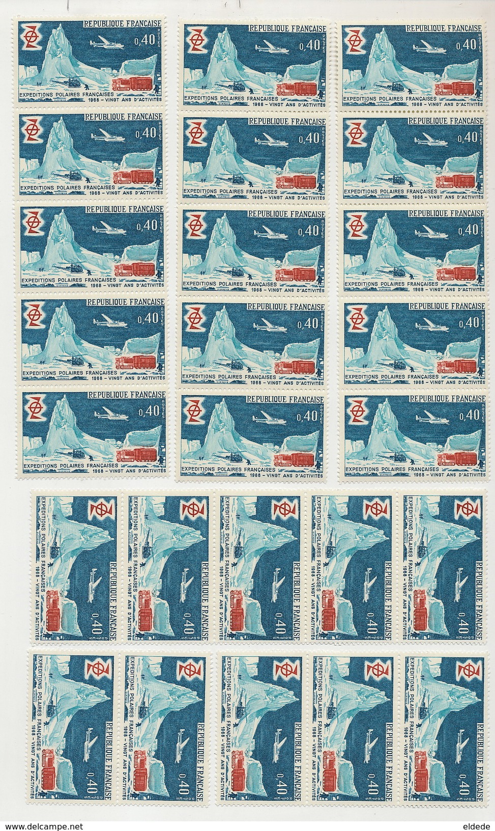 Ensemble De 25 Timbres Neufs 0,40 F 1968 20 Ans Activité Expeditions Polaires Avion Helicoptere - TAAF : Terres Australes Antarctiques Françaises