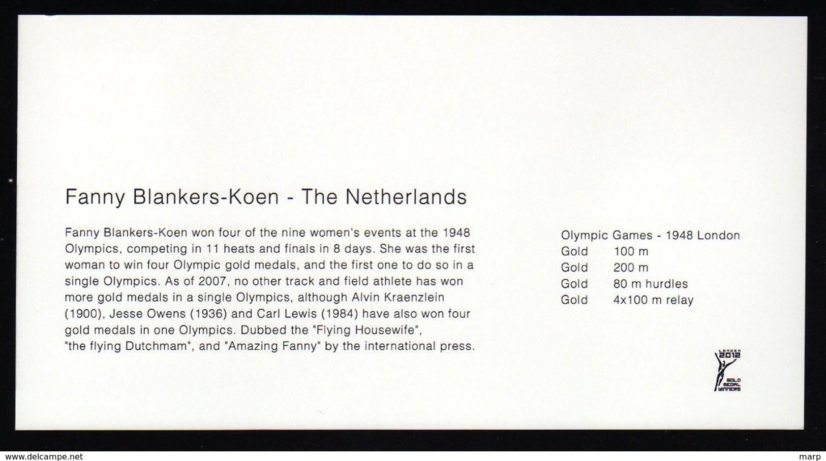 Solomon Islands Olympic Games 2012 Goldmedal Winner Fanny Blankers-Koen On Kind Of Memory Card. - Sommer 2012: London