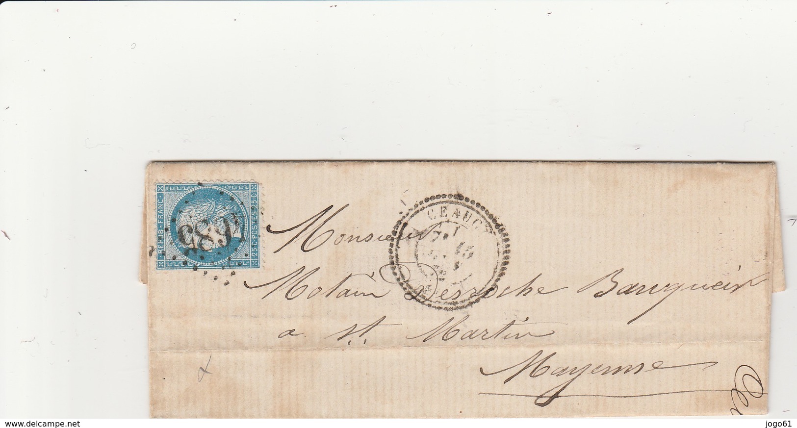 N° 60 25c Bleu O. Gros Chiffres 4685 Céaucé (Orne), Cachet 24. Indice 11. - 1849-1876: Periodo Classico