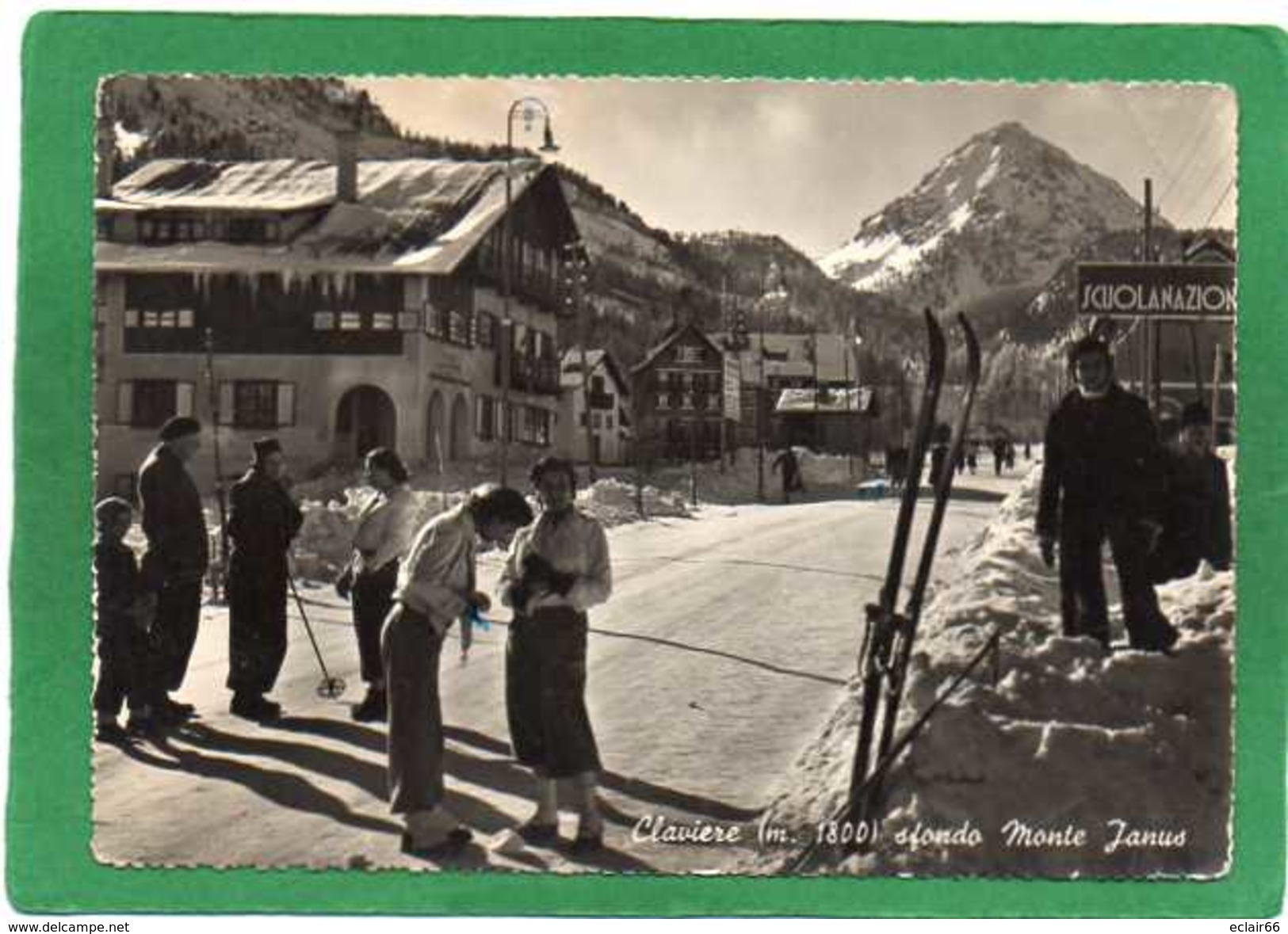 Torino Claviere - Sciatori Neve - Monte Janus - Trés Animée Tampon PUBLICITE RESTAURANT CPSM Grd Format Année 1950 - Bars, Hotels & Restaurants