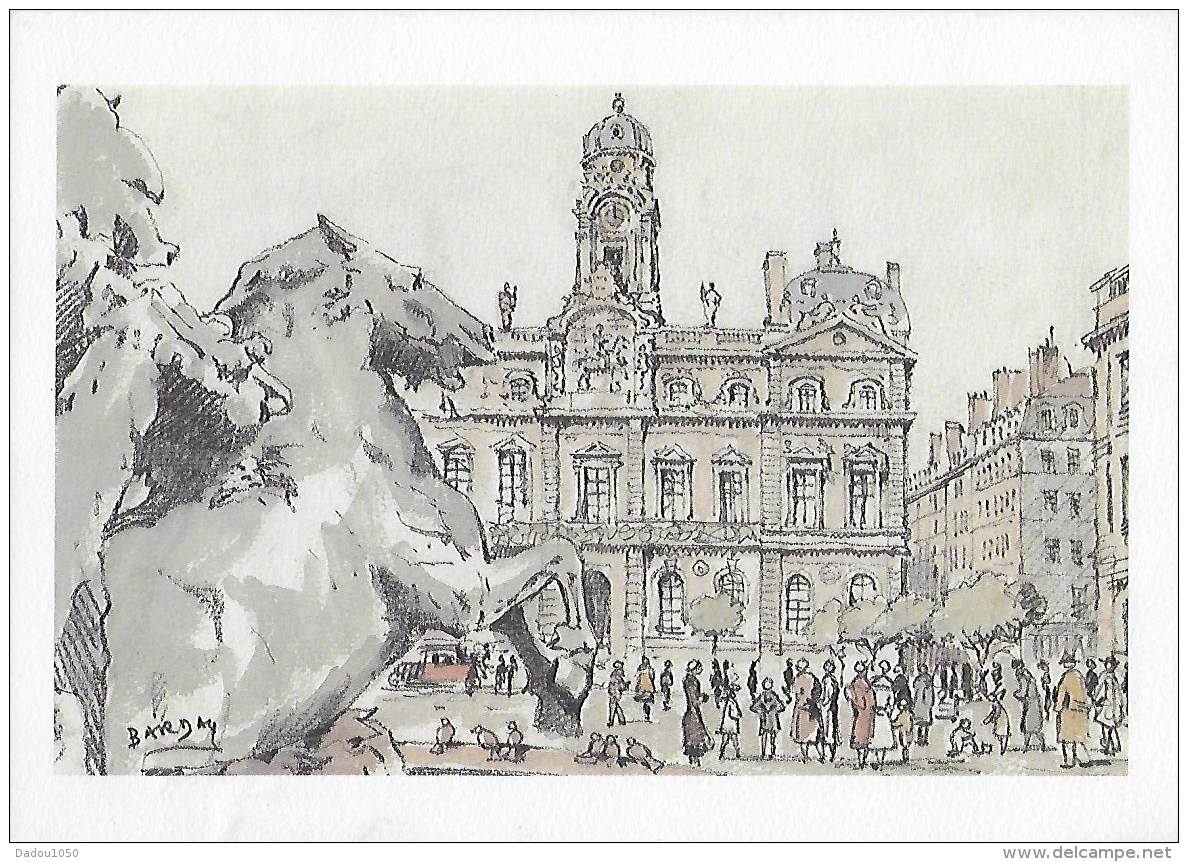 LYON,la Place Des Terreaux Et L'hotel De Ville  ,par Barday - Estampes & Gravures