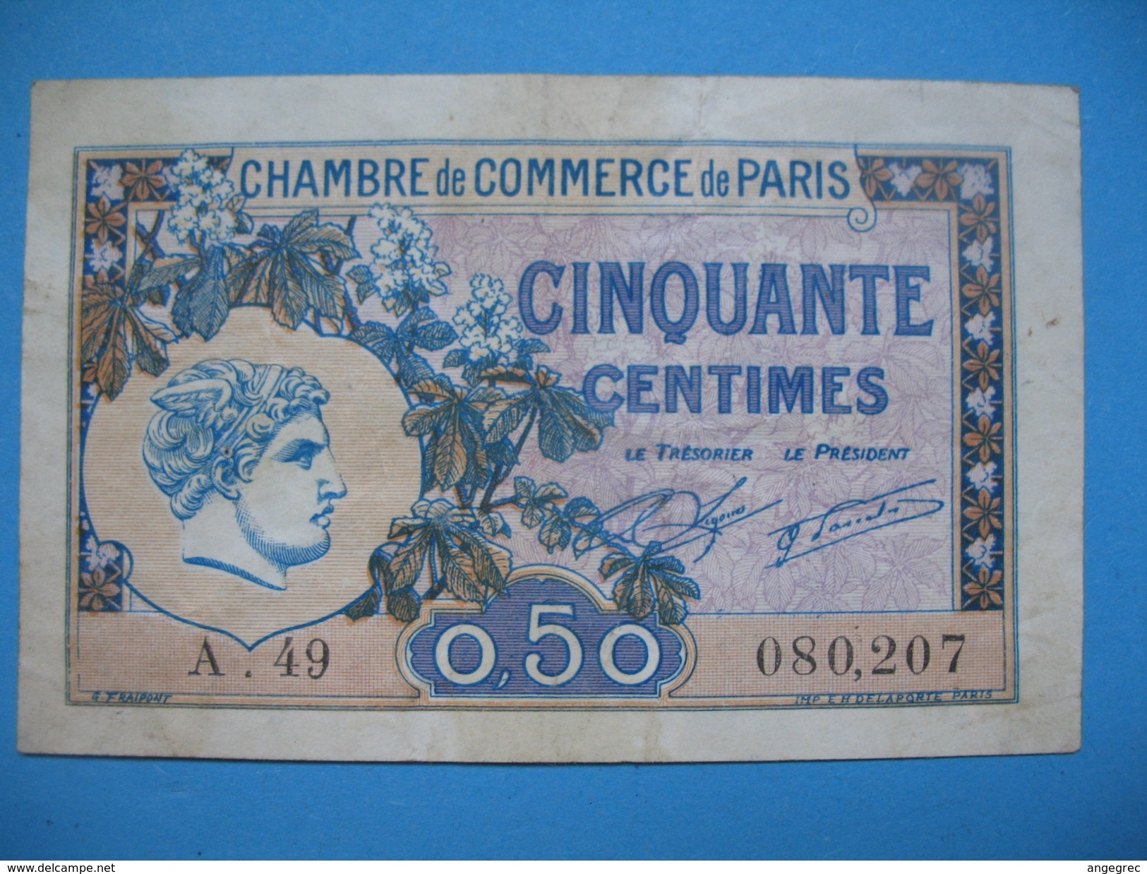 Bon / Billet Chambre De Commerce De Paris  De Cinquante Centimes N°  A.49 / 080 207 - Chamber Of Commerce