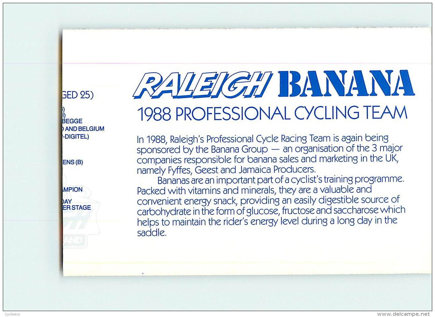 Tim HARRIS  , Raleigh Banana 1988 . Attention : Bien Lire Le Descriptif ! 2 Scans. Cyclisme. En L'état - Ciclismo