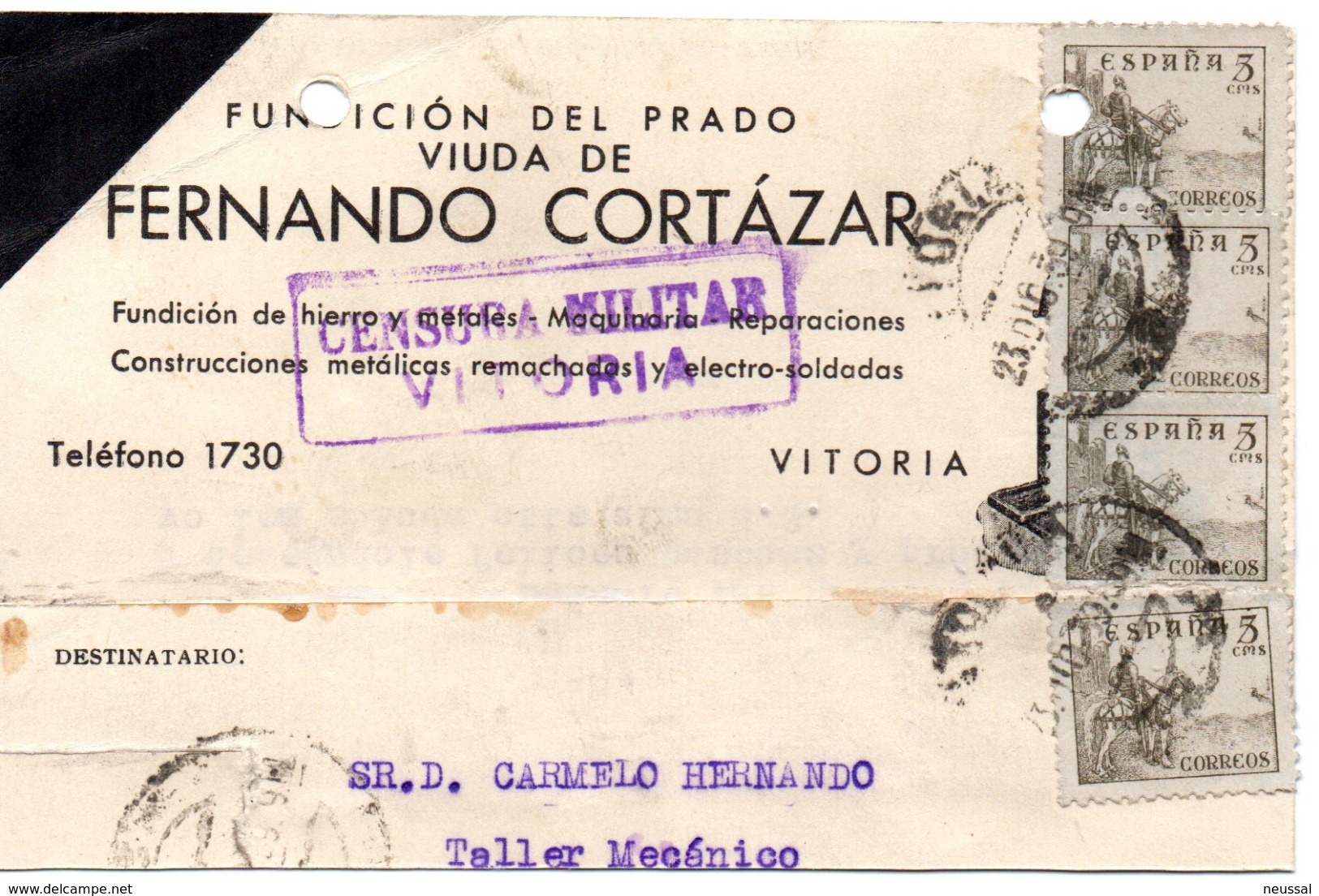 Tarjeta Postal Con Censura Militar Vitoria. - Covers & Documents