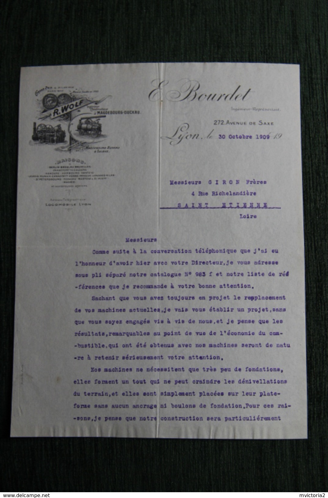 Lettre Ancienne , LYON - E.BOURDET , Ingénieur Construction, Locomobile. - 1900 – 1949