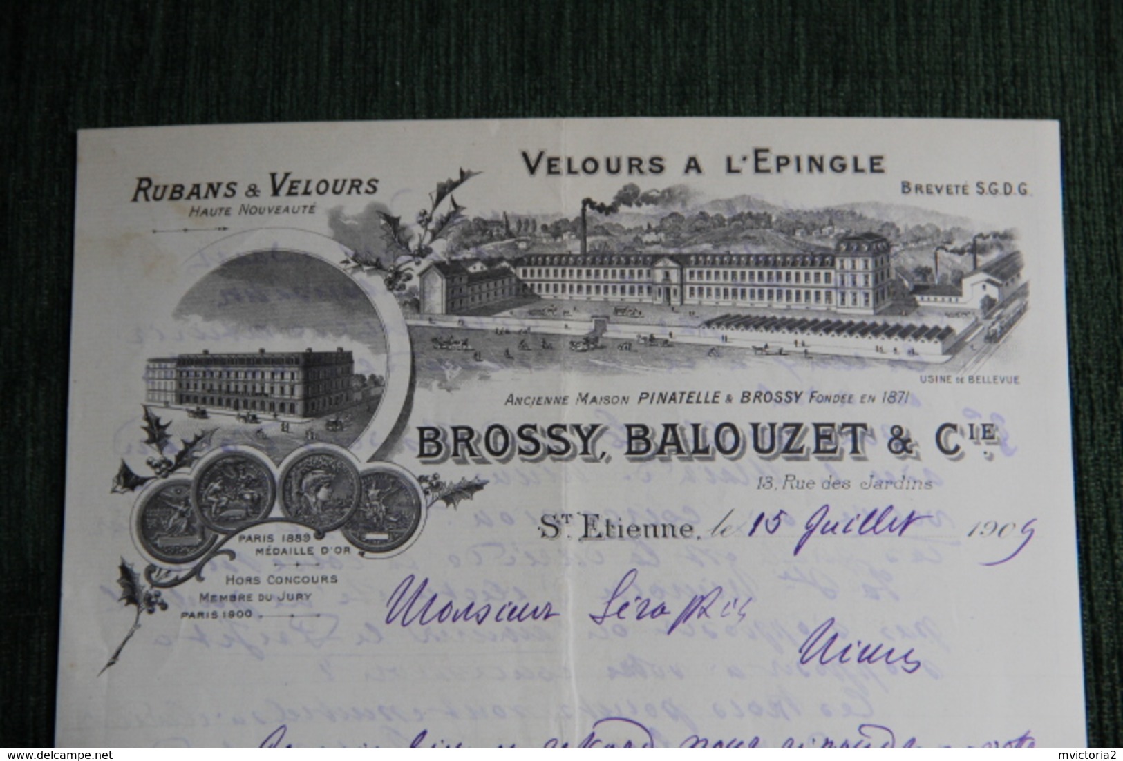 Lettre Ancienne , ST ETIENNE - BROSSY BALOUZET Et Cie , Rubans Et Velours à L'Epingle. - 1900 – 1949