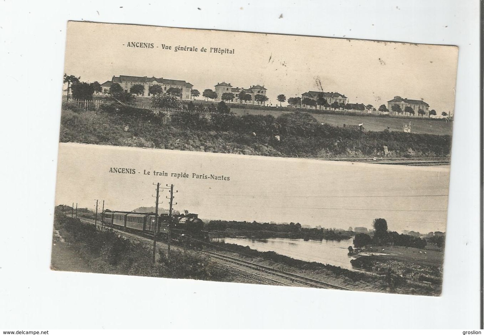 ANCENIS VUE GENERAL DE L'HOPITAL . ANCENIS LE TRAIN RAPIDE PARIS  NANTES 1911 - Ancenis