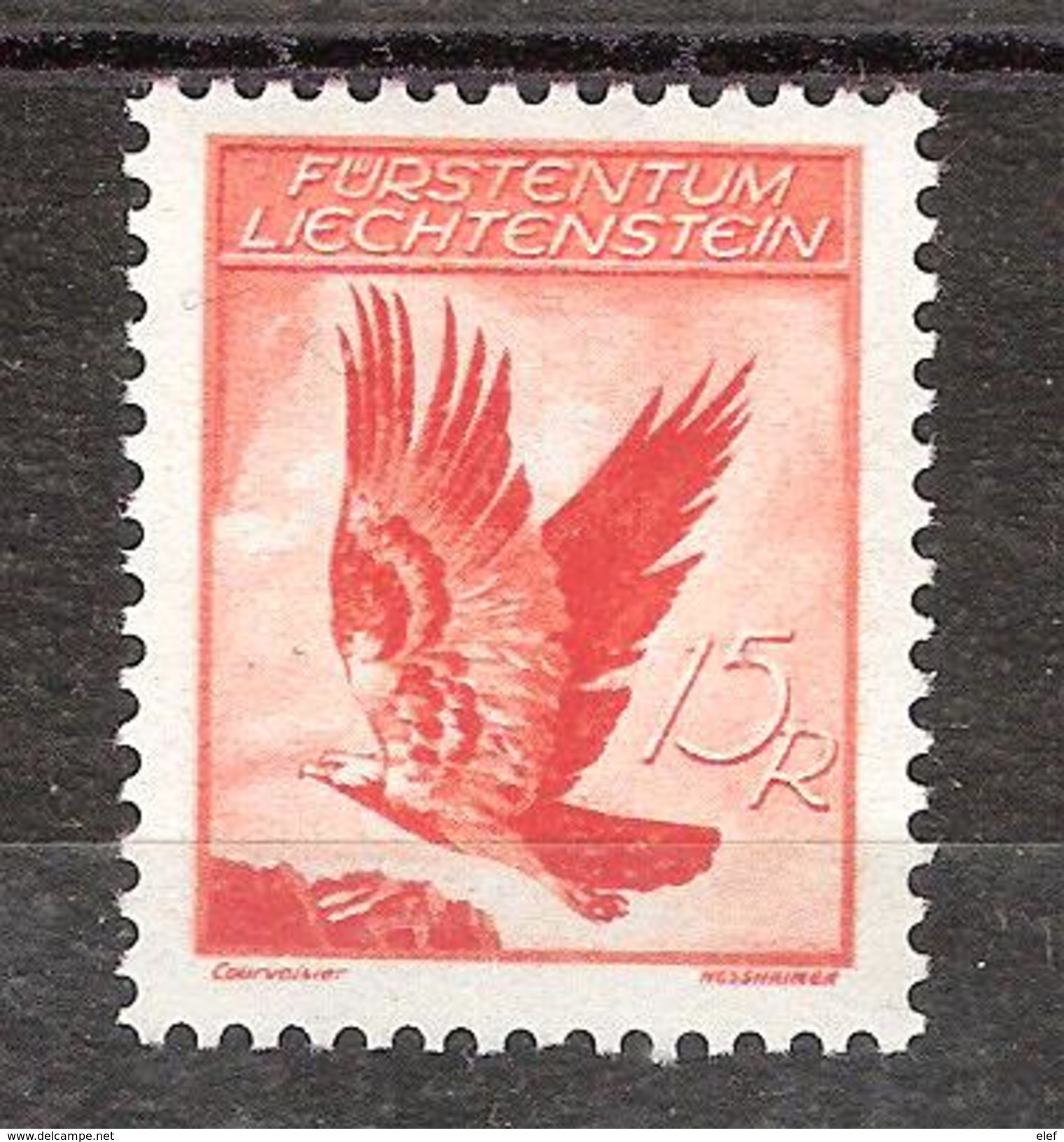 LIECHTENSTEIN, 1934 LUFTPOST / Poste Aérienne Yvert N° 10, AIGLE ROYAL Eagle , 15 R Orange Neuf * / MH  ,TB - Poste Aérienne