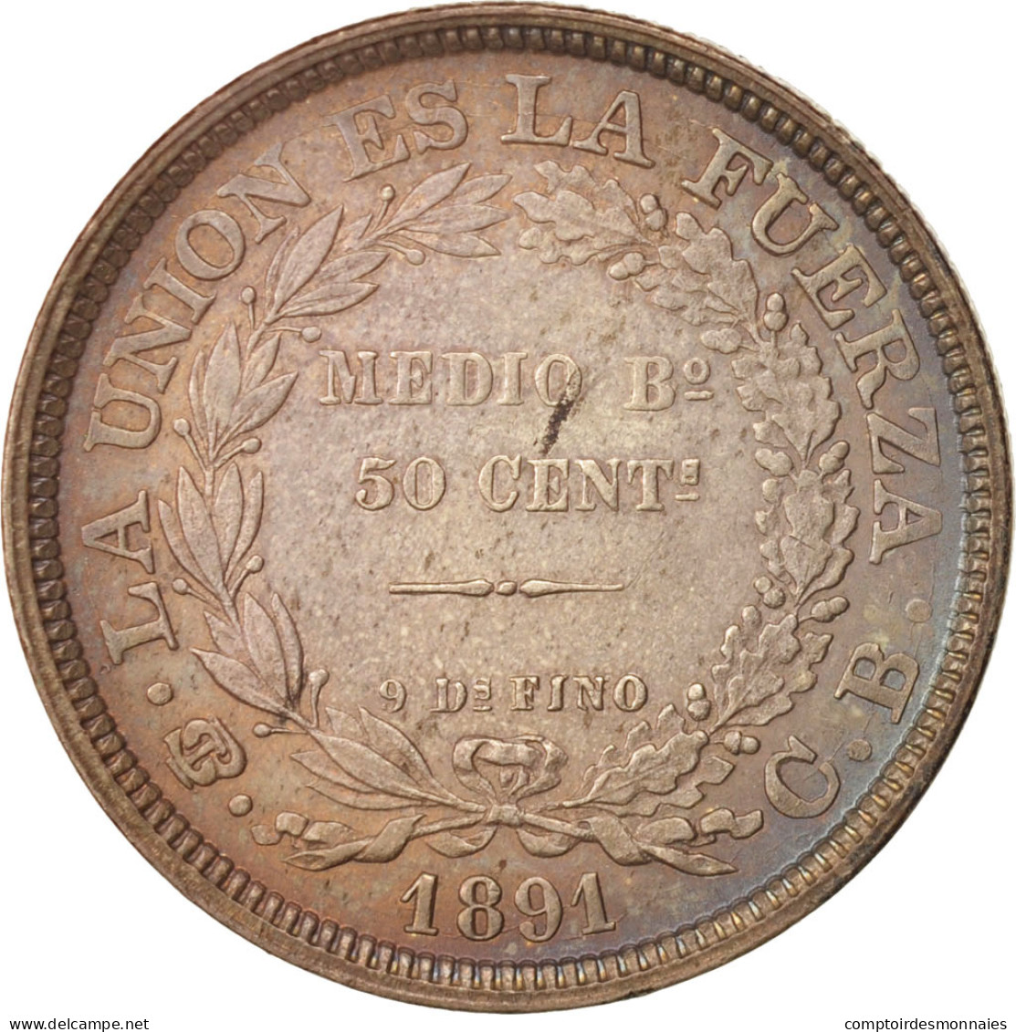 Monnaie, Bolivie, 50 Centavos, 1/2 Boliviano, 1891, SUP, Argent, KM:161.5 - Bolivie