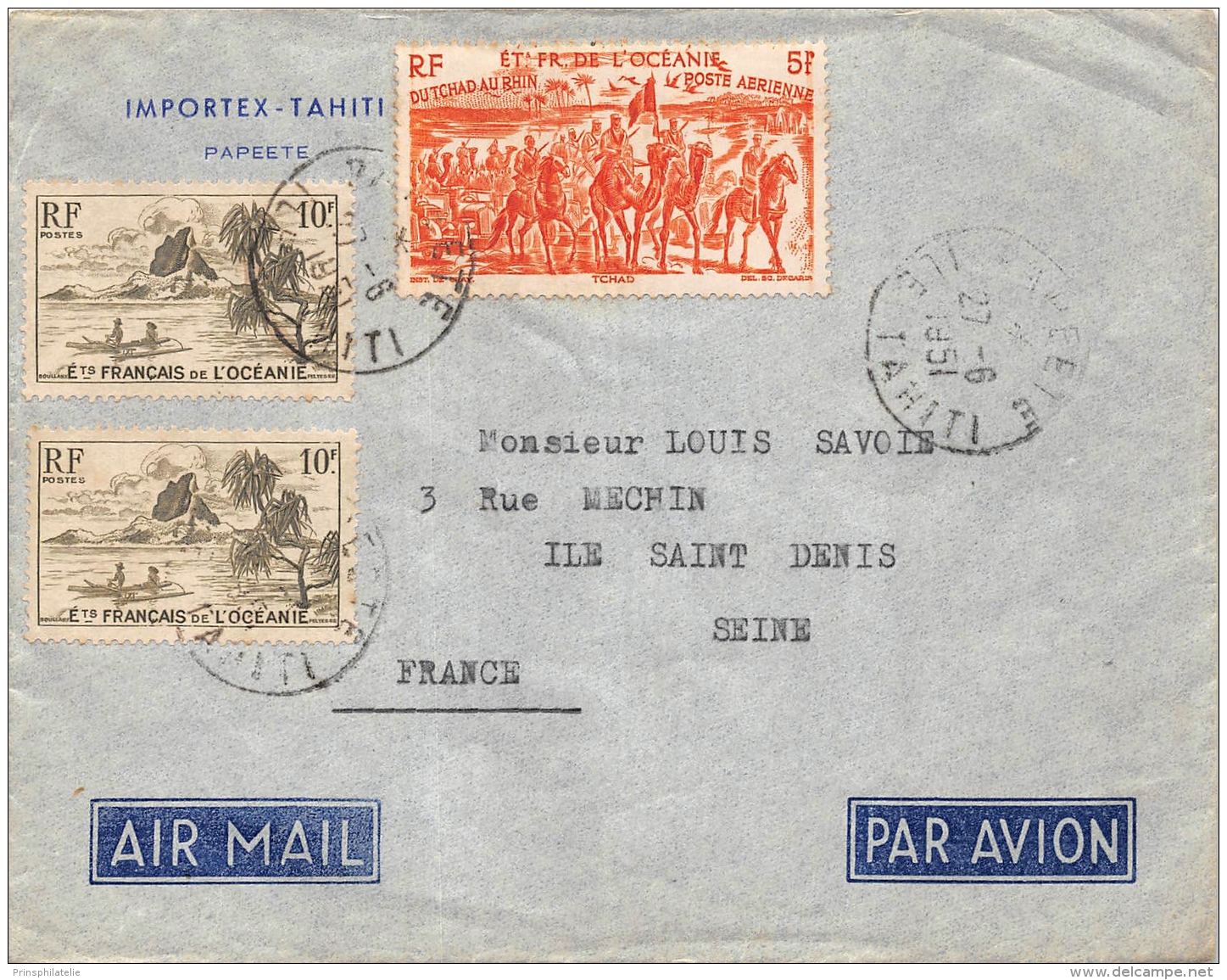 TCHAD AU RHIN LETTRE DE PAPEETE TAHITI OCEANIE =&gt; FRANCE COLONIES COVER - Tahiti