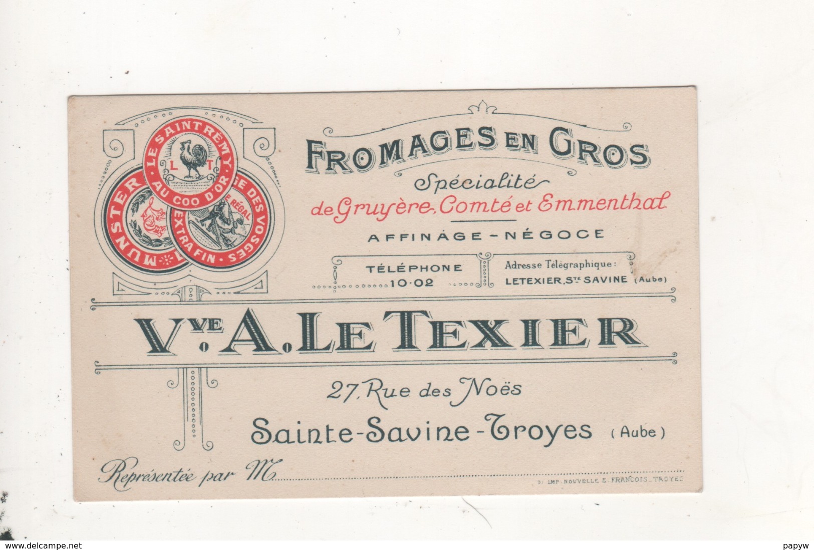 Carte Pub Troyes Fromages En Gros A Le Texier 126 X 81 - Troyes