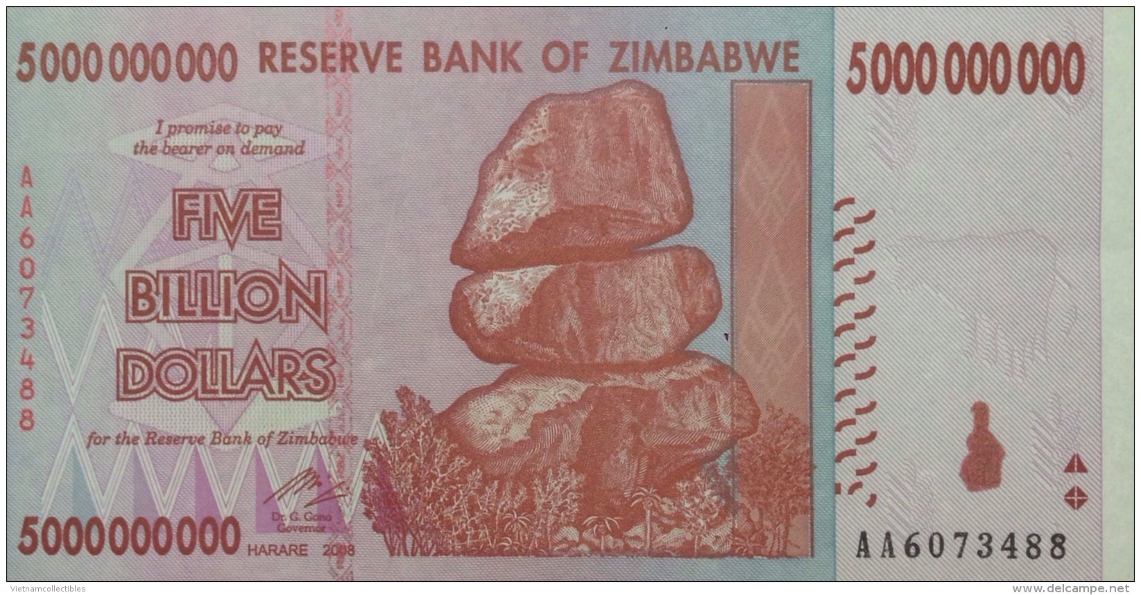 Zimbabwe Simbabwe Zimbabue  5000000000 5.000.000.000 Dollars UNC Banknote - Simbabwe
