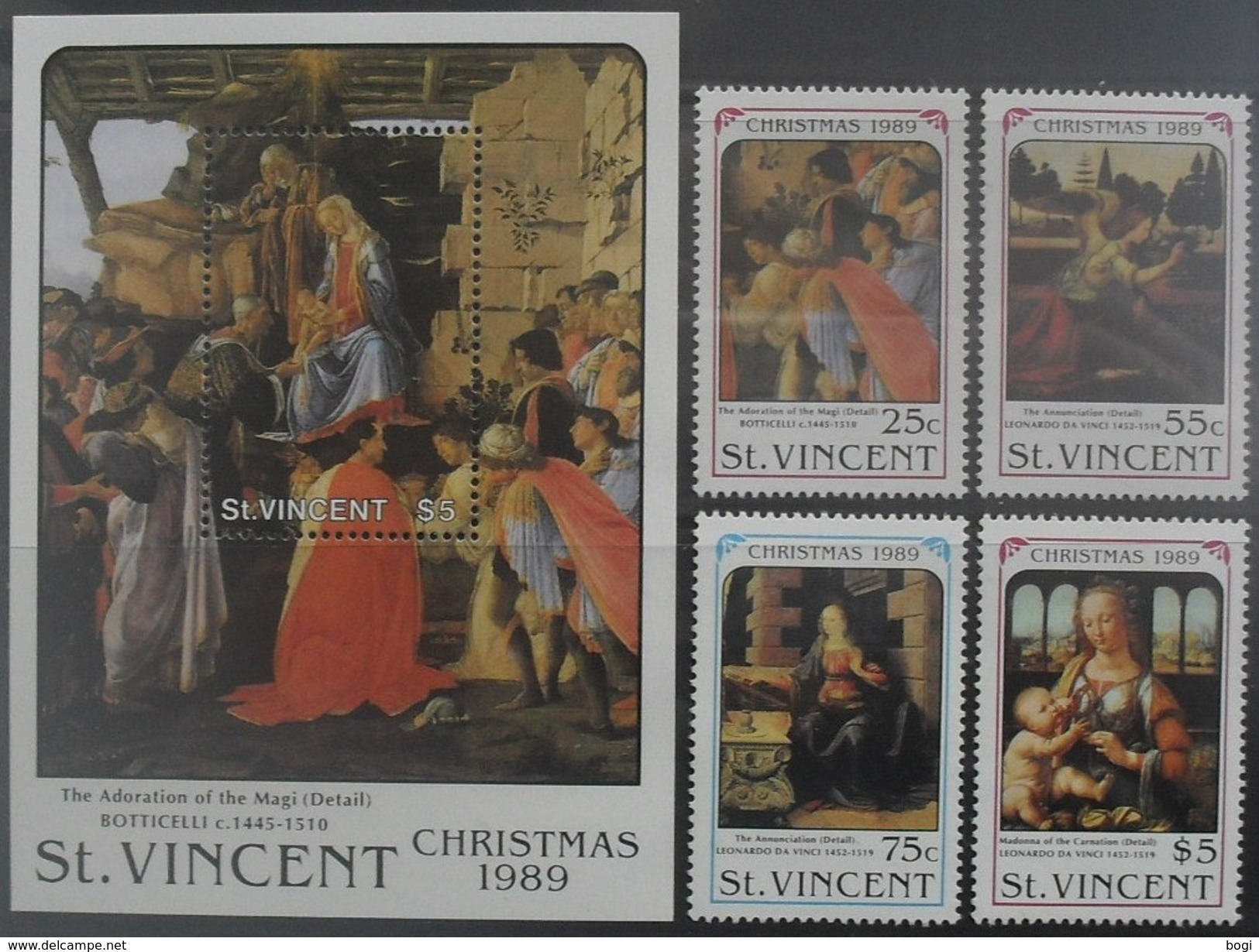 St. Vincent 1989 Christmas ** MNH Botticelli - Leonardo Da Vinci - Gemälde