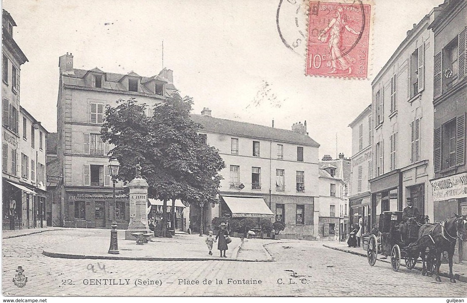 94 - GENTILLY - 22 - Place De La Fontaine - Circulé 1906 - Bon état - C.L.C. - Gentilly