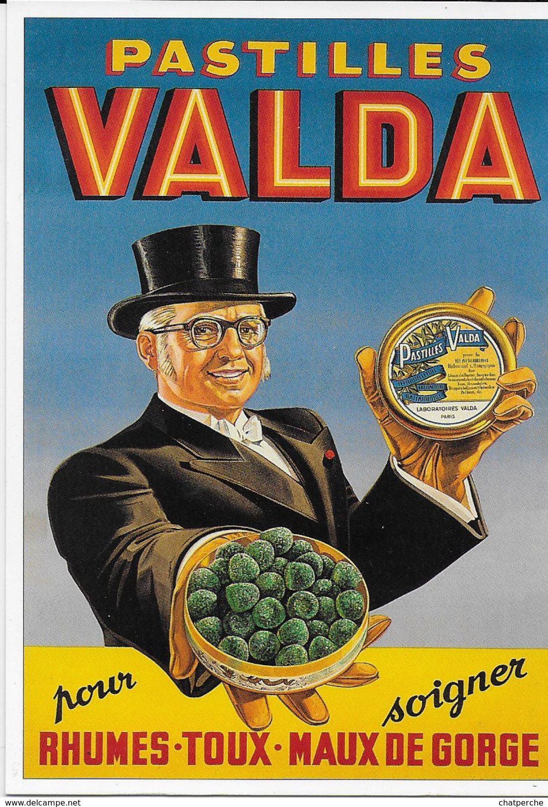 PUBLICITE EDITIONS L'AVION POSTAL  A 107 PASTILLES VALDA  BIB FORNEY BONBONS CHAPEAU HAUT-DE-FORME - Publicité