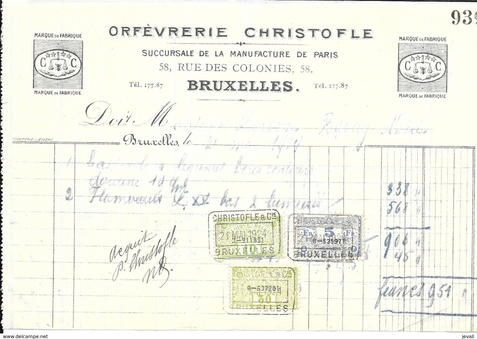 BRUXELLES  Orfèvrerie Christofle   1924 - Ambachten