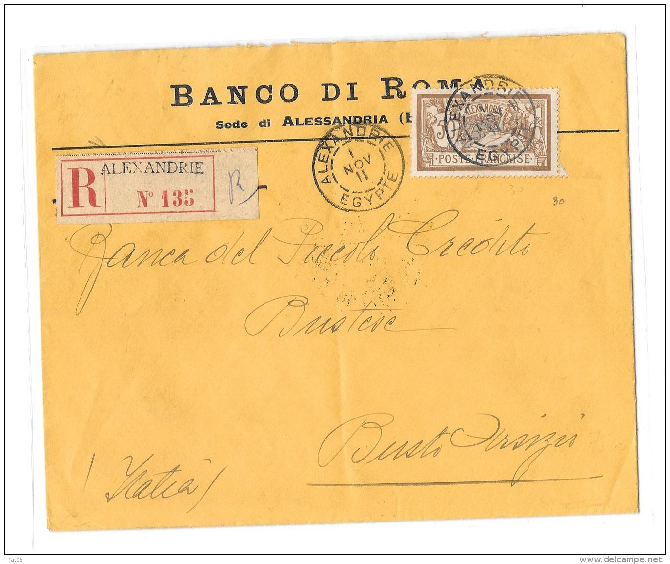 B.F.E.  &laquo; ALEXANDRIE &raquo; (Egypte)LRE 1er Ech. - Tarif UPU &laquo; ITALIE &raquo; à 50c.  (1.5.1910/31.3.1921) - Briefe U. Dokumente