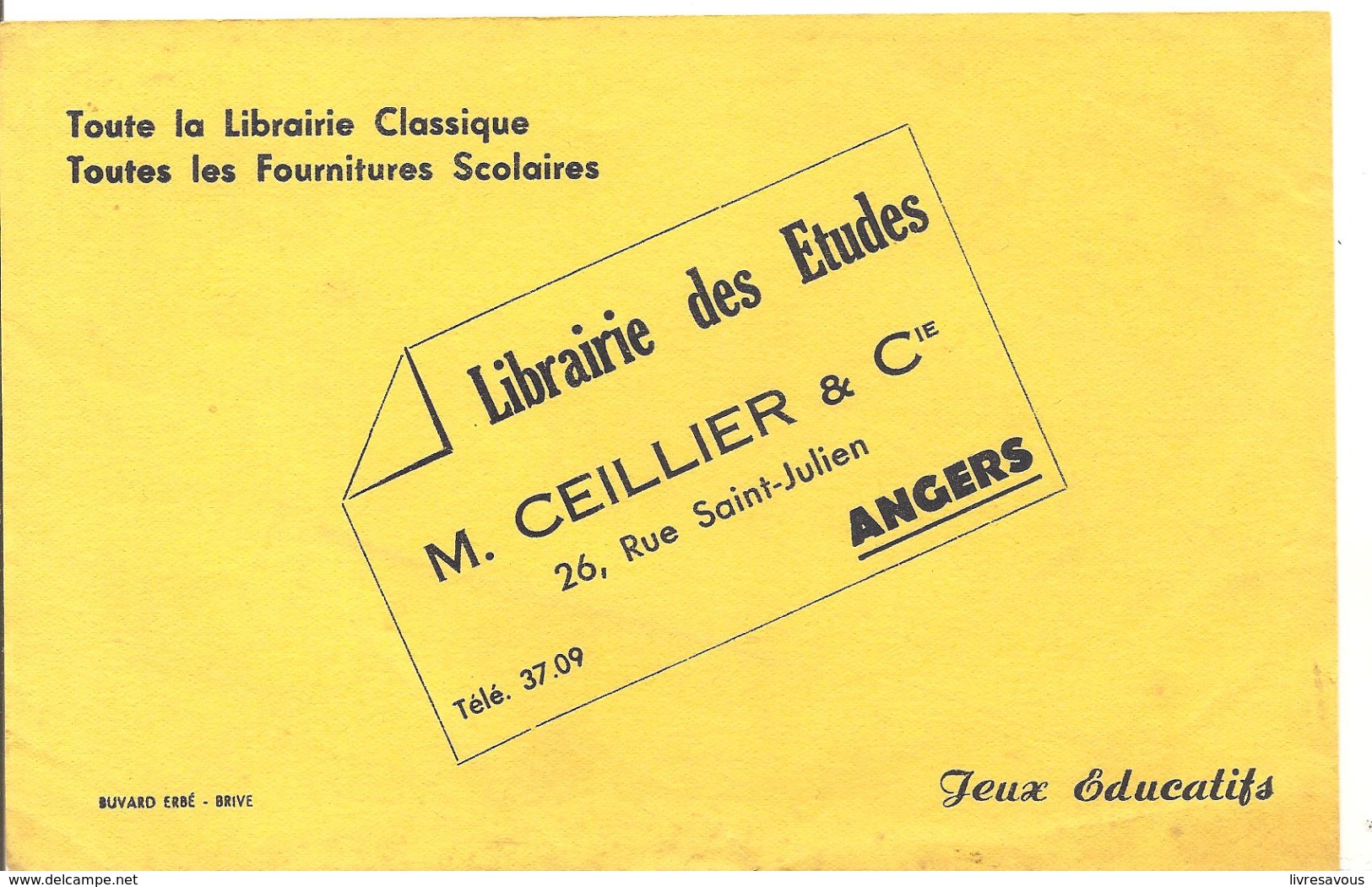 Buvard Librairie Des Etudes M. Ceillier & Cie 26, Rue Saint Julien à Angers - Papeterie