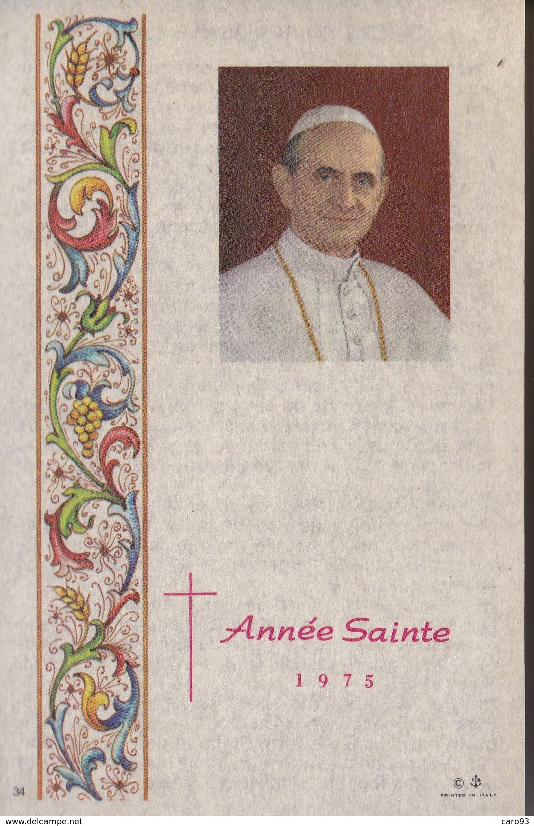 Image Religieuse Le Pape Paul VI Année Sainte 1975 Prière Pour L'Année Sainte - Religion & Esotericism