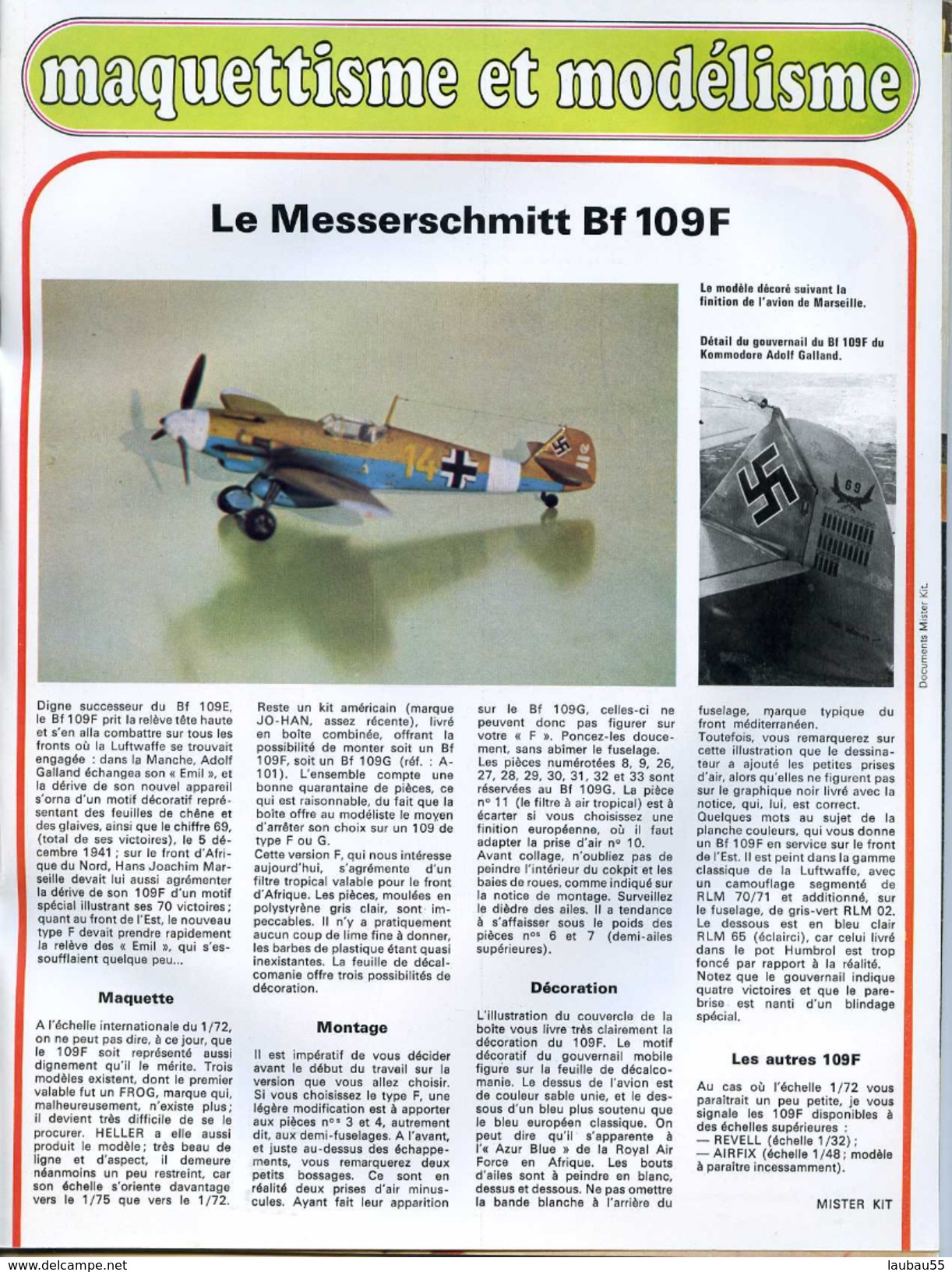 Modélisme AERONAUTIQUE MILITAIRE LE MESSERSCHMITT BF 109 F - Other & Unclassified