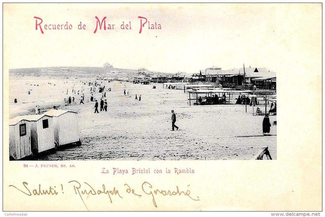 [DC3739] CPA - ARGENTINA - RECUERDO DE MAR DEL PLATA - LA PLAYA BRISTOL CON LA RAMBLA - Non Viaggiata - Old Postcard - Argentina