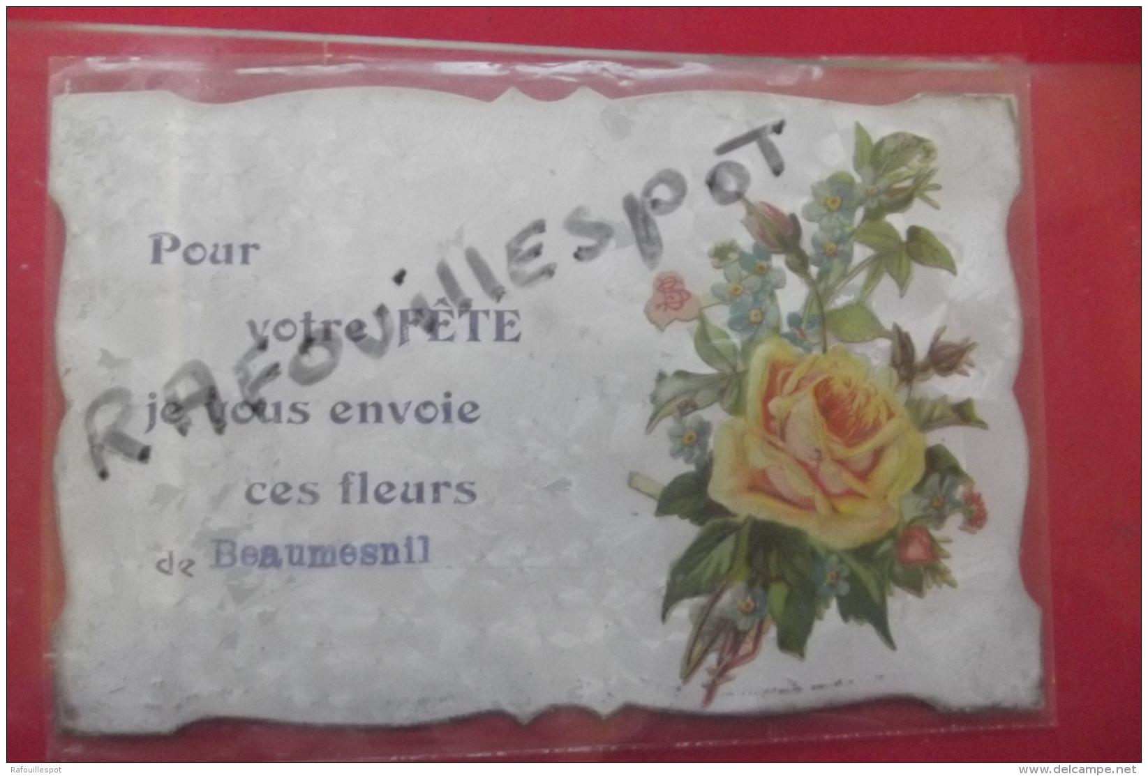 C P Beaumesnil Pour Votre Fete Je Vous Envoie Ces Fleurs Bouquet  Chromo Rajouté - Beaumesnil