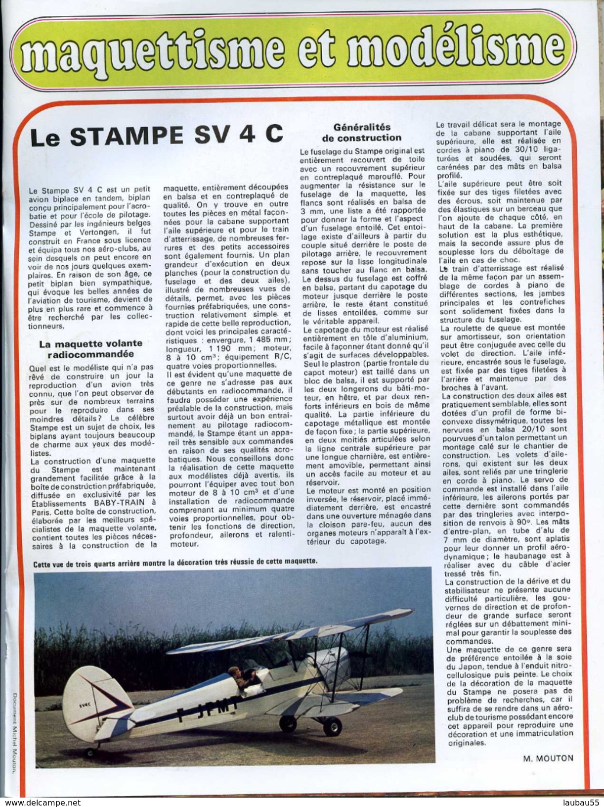 Modélisme AERONAUTIQUE LE STAMPE SV 4 C - Autres & Non Classés