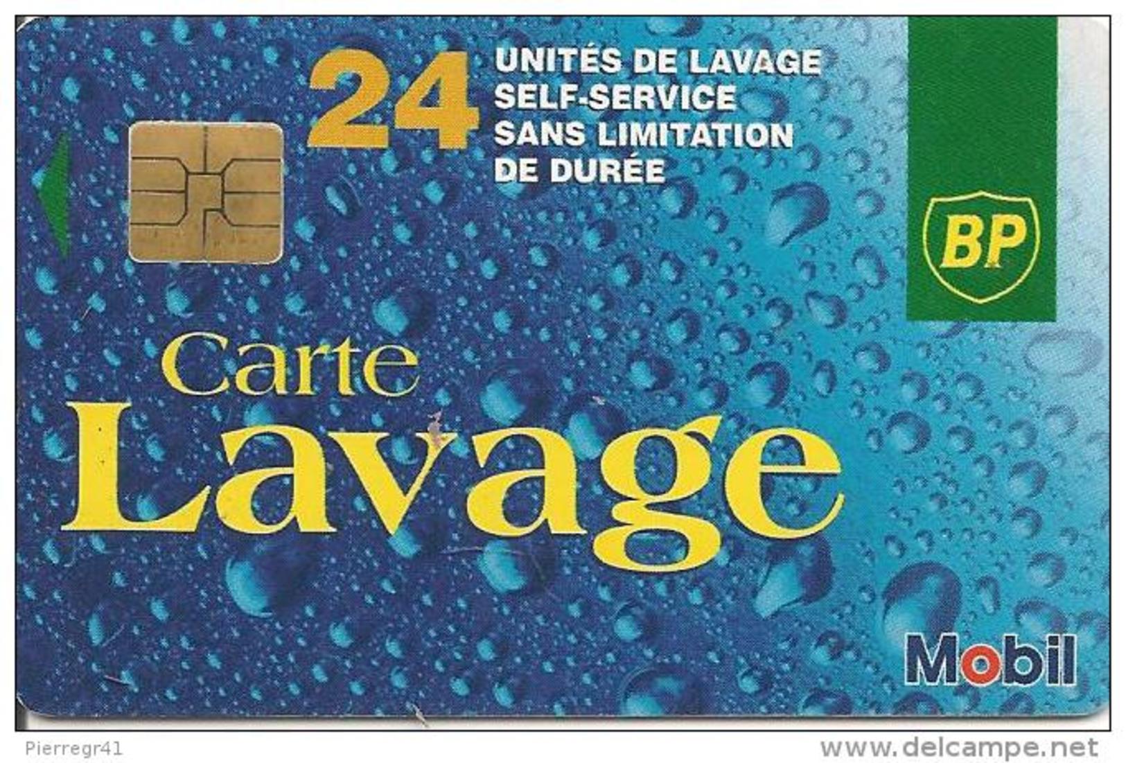 CARTE-PUCE-SO3--LAVAGE-BP -MOBIL-24-UNITES-V° N°sur Ligne Lavage-V° Sans Code Barres En Haut-TB E - Car Wash Cards