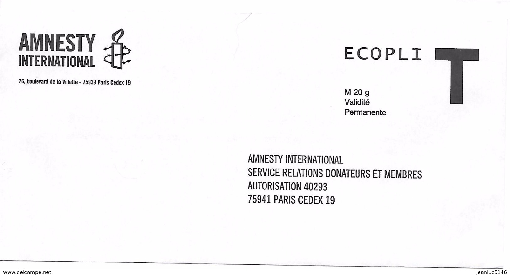 Prêt-à-poster. Enveloppe Réponse T. Ecopli. Amnesty International. - Cartas/Sobre De Respuesta T