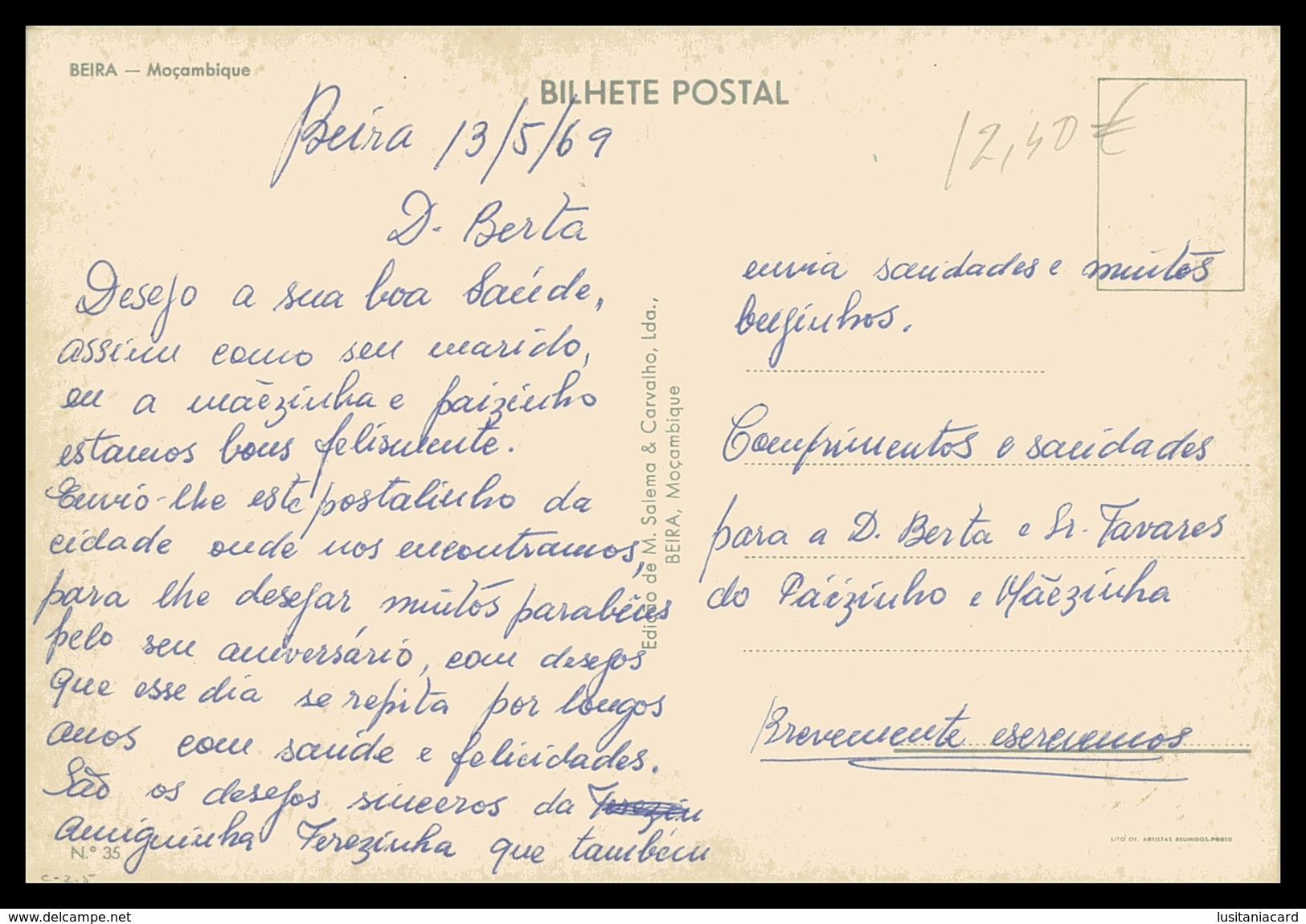 BEIRA -  ( Ed. M. Salema & Carvalho Lda.)  Carte Postale - Mozambique