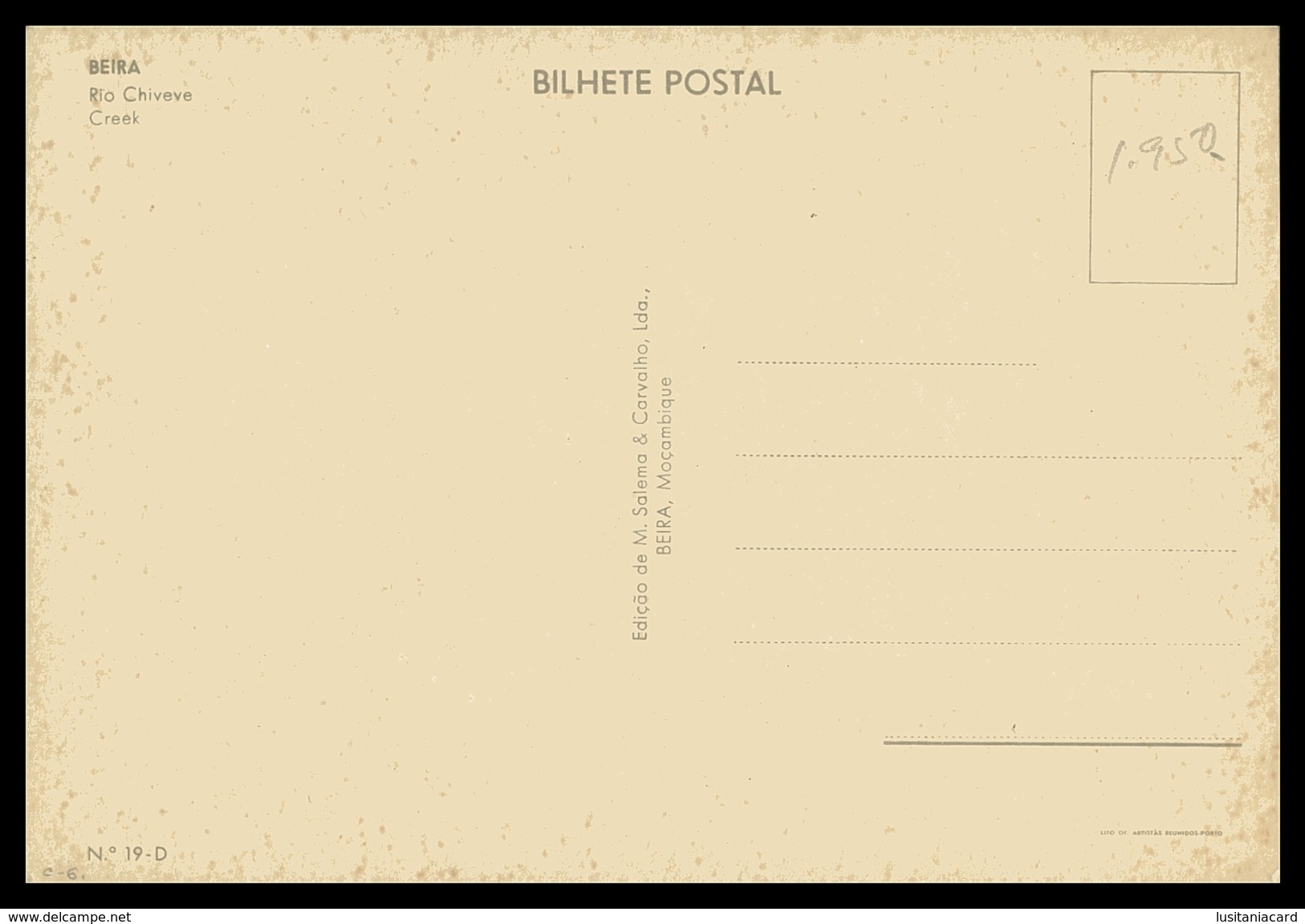 BEIRA - Rio Chiveve  (Ed. M. Salema & Carvalho Lda. Nº 19-D)  Carte Postale - Mozambique