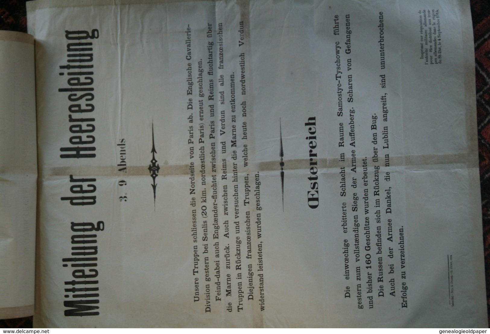 GUERRE 1914-1918- MILITARIA- RARE DOUBLE  AFFICHE ORIGINALE  SAINT DIE 1914- SENLIS- REIMS-VERDUN-SAMOSTYC TYSCHOWYC- - Plakate