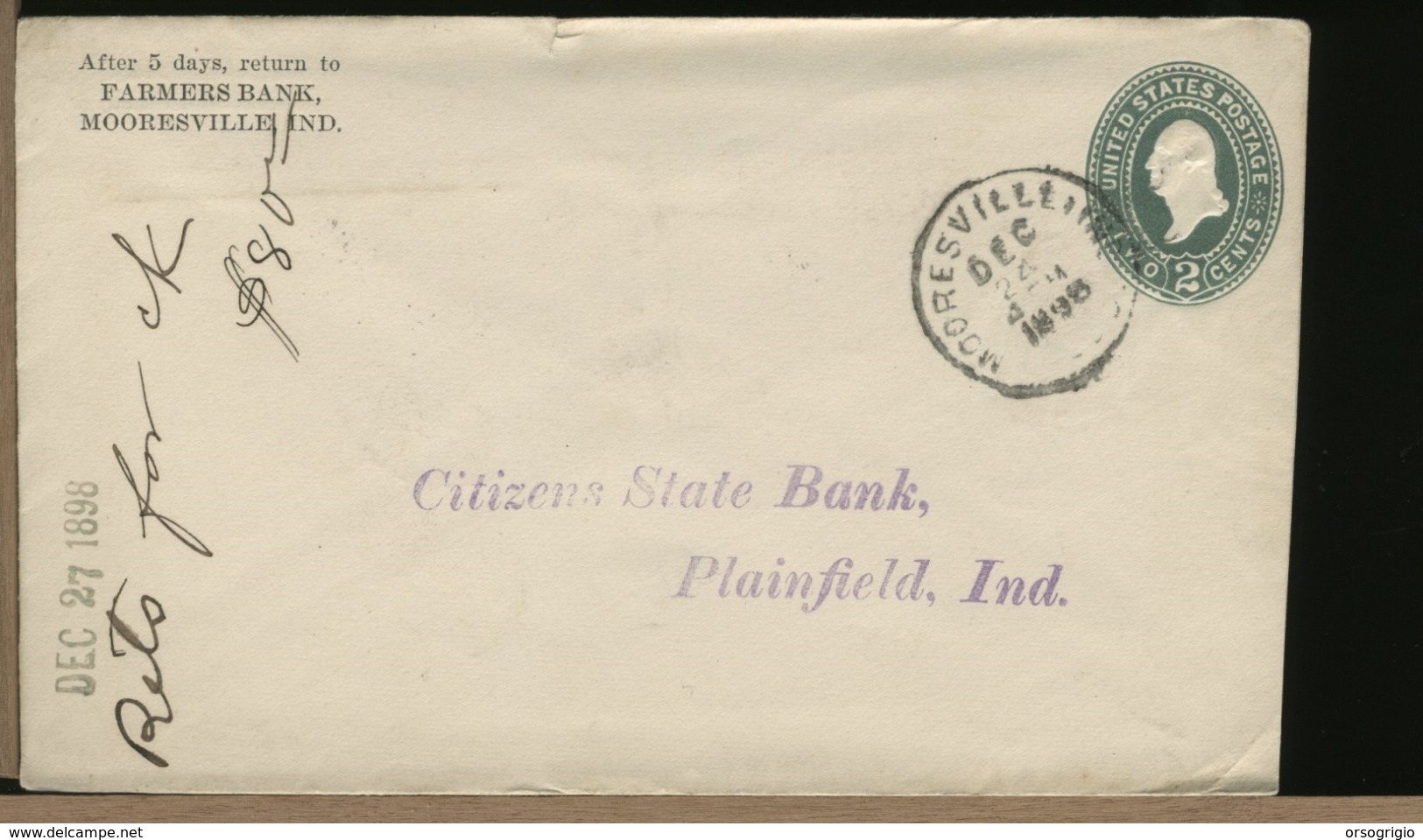 USA -  Intero Postale - Da MOORESVILLE ( Carolina Del Nord )   DEC 24 1898 - ...-1900